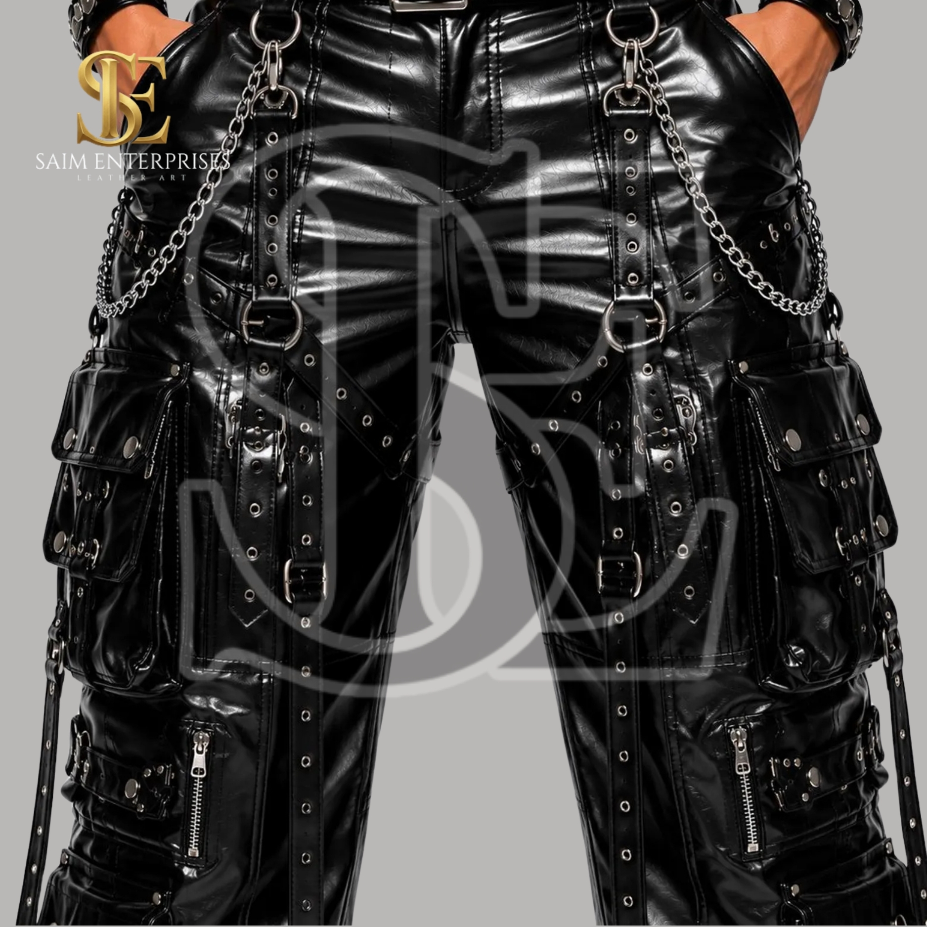 Men's Genuine Sheep BDSM Leather Bondage Cargo Pants - Image 4