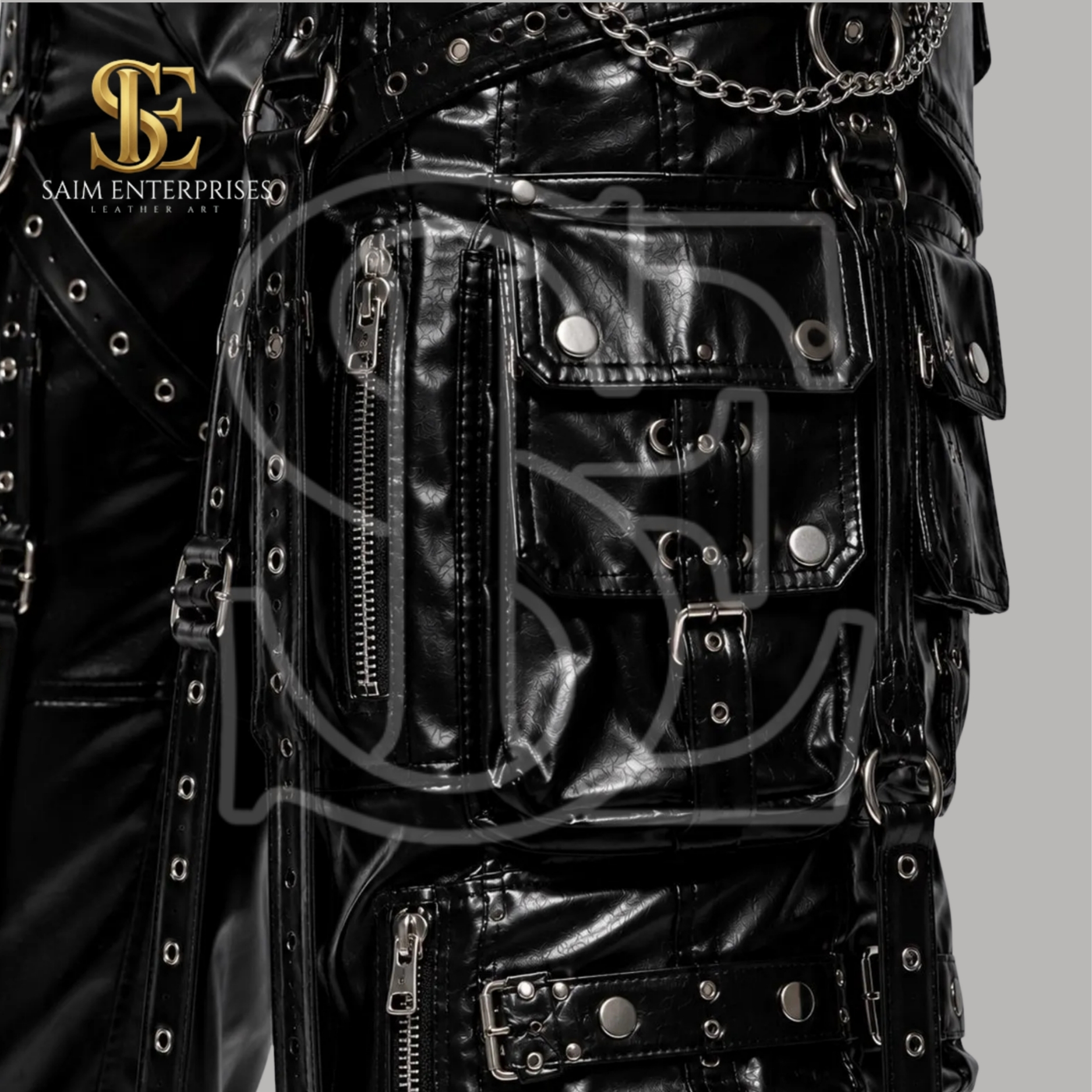 Men's Genuine Sheep BDSM Leather Bondage Cargo Pants - Image 5