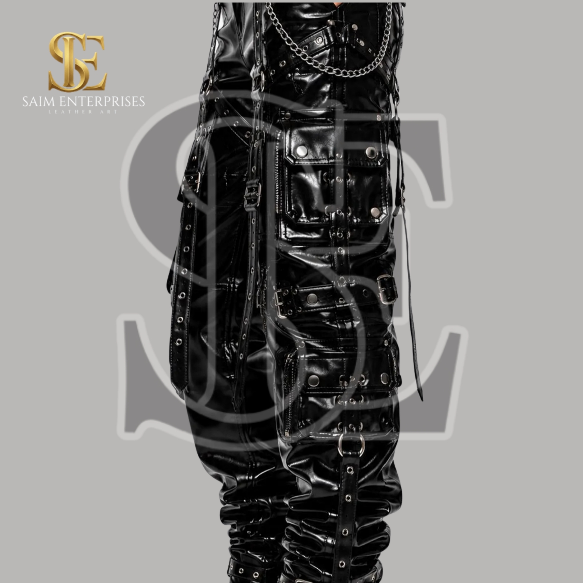 Men's Genuine Sheep BDSM Leather Bondage Cargo Pants - Image 3
