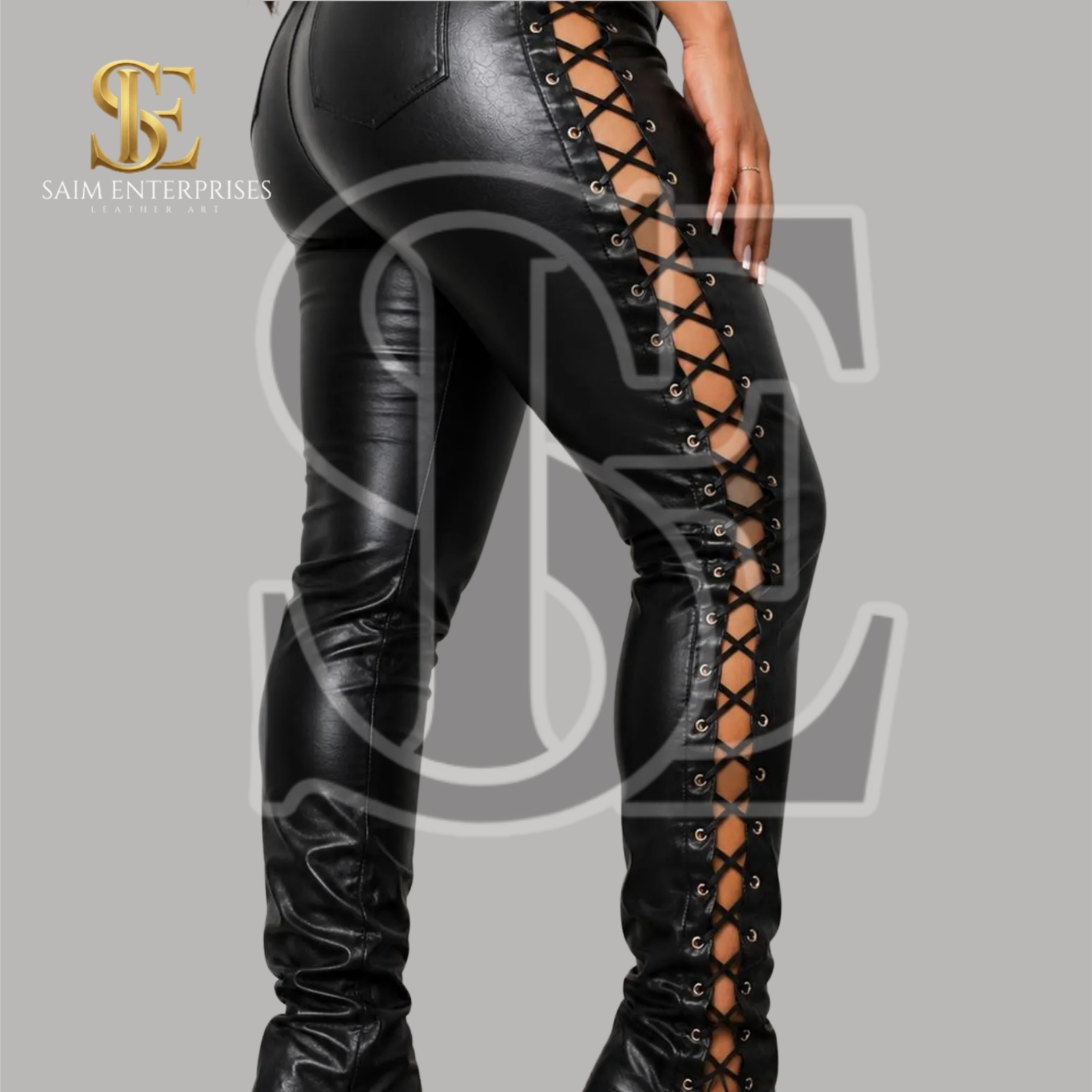 Women's Genuine Leather High Waist Skinny Trousers - Image 6