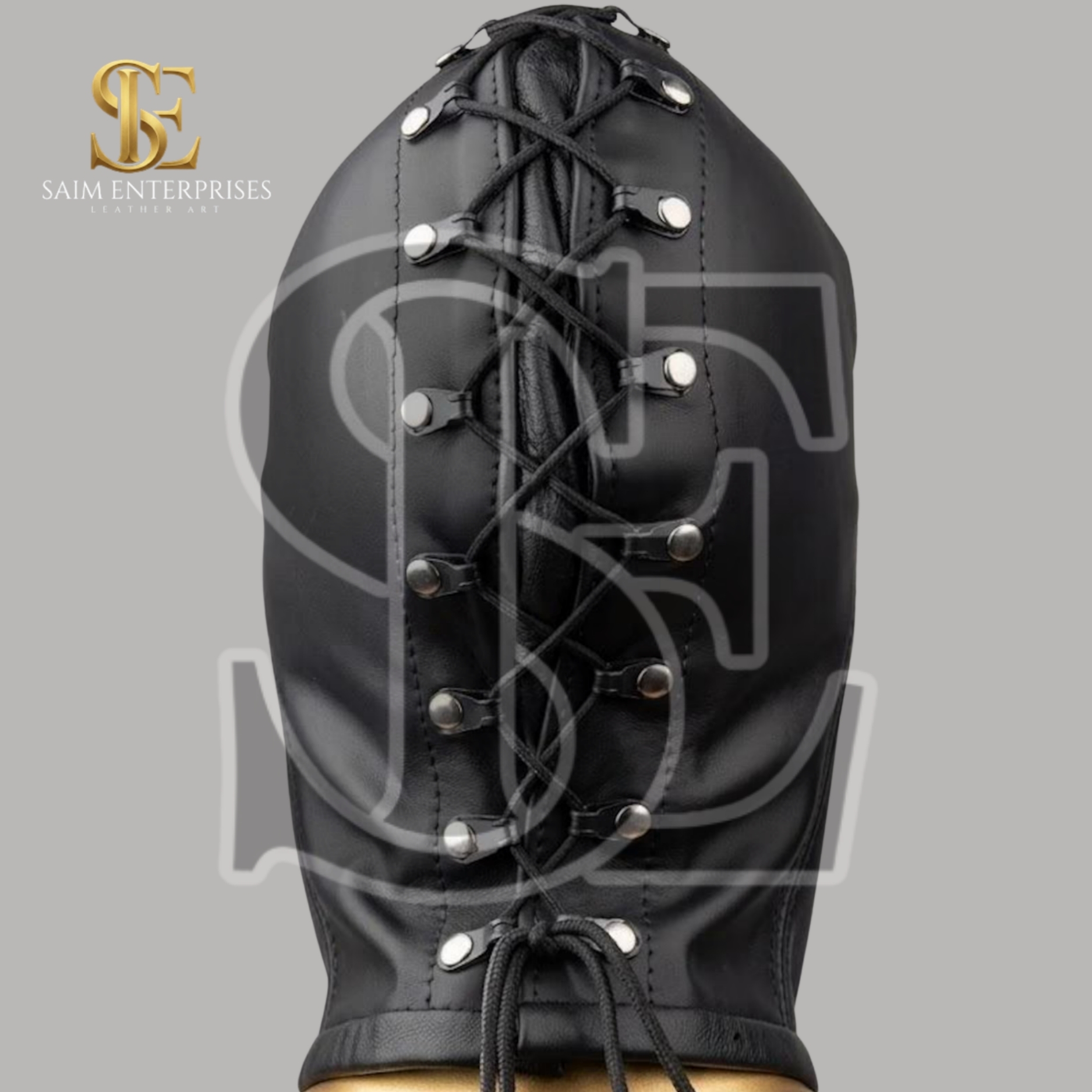 Handmade Black Leather BDSM Full Face Bondage Hood - Image 5