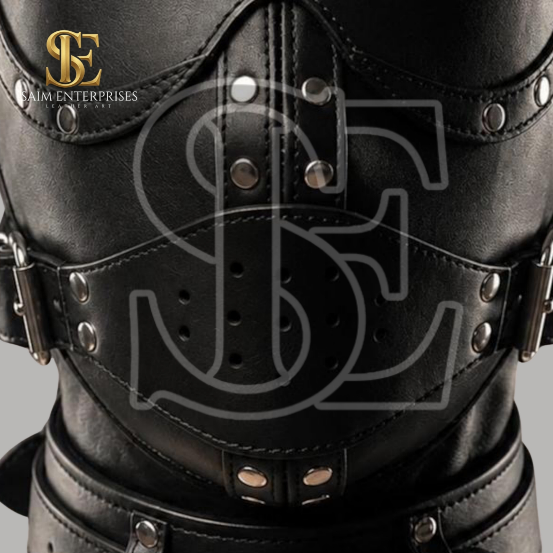 Custom Leather BDSM Studded Gothic Zipper Bondage Hood - Image 4