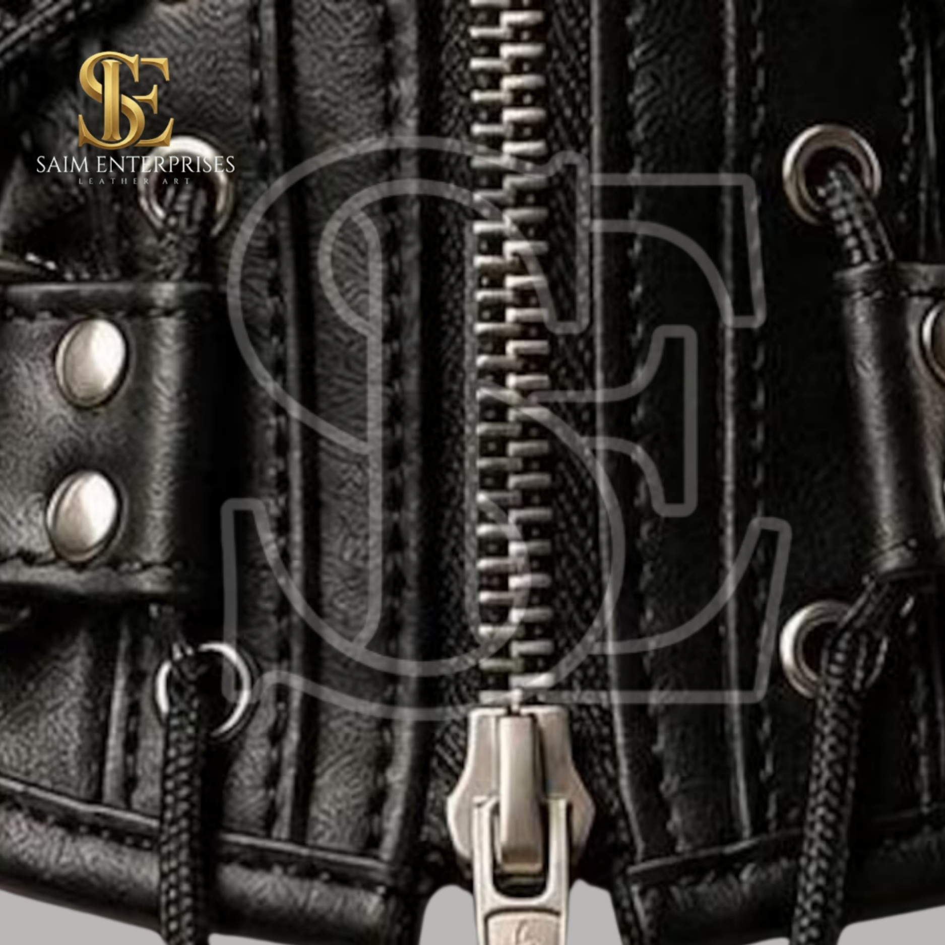 Custom Leather BDSM Studded Gothic Zipper Bondage Hood - Image 5