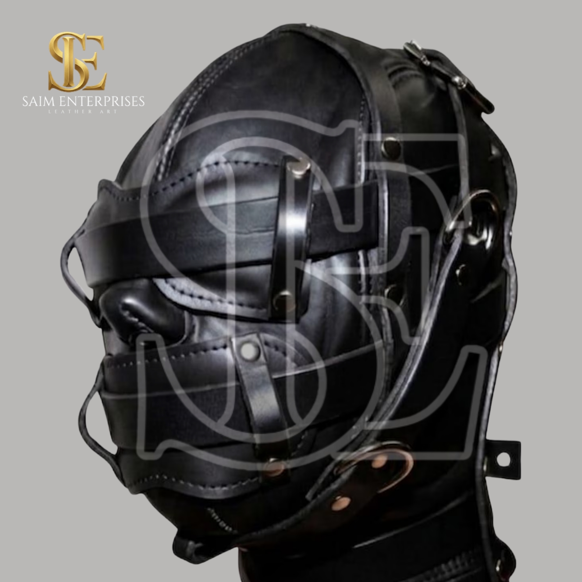 Handmade Black Leather BDSM Bondage Hood Mask - Image 2