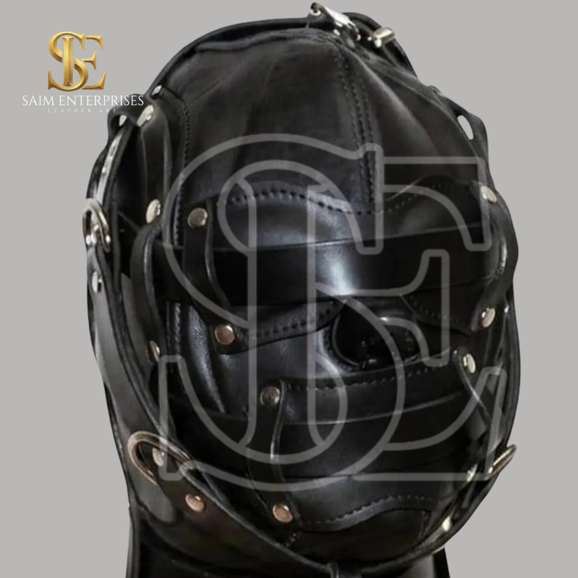 Handmade Black Leather BDSM Bondage Hood Mask - Image 4