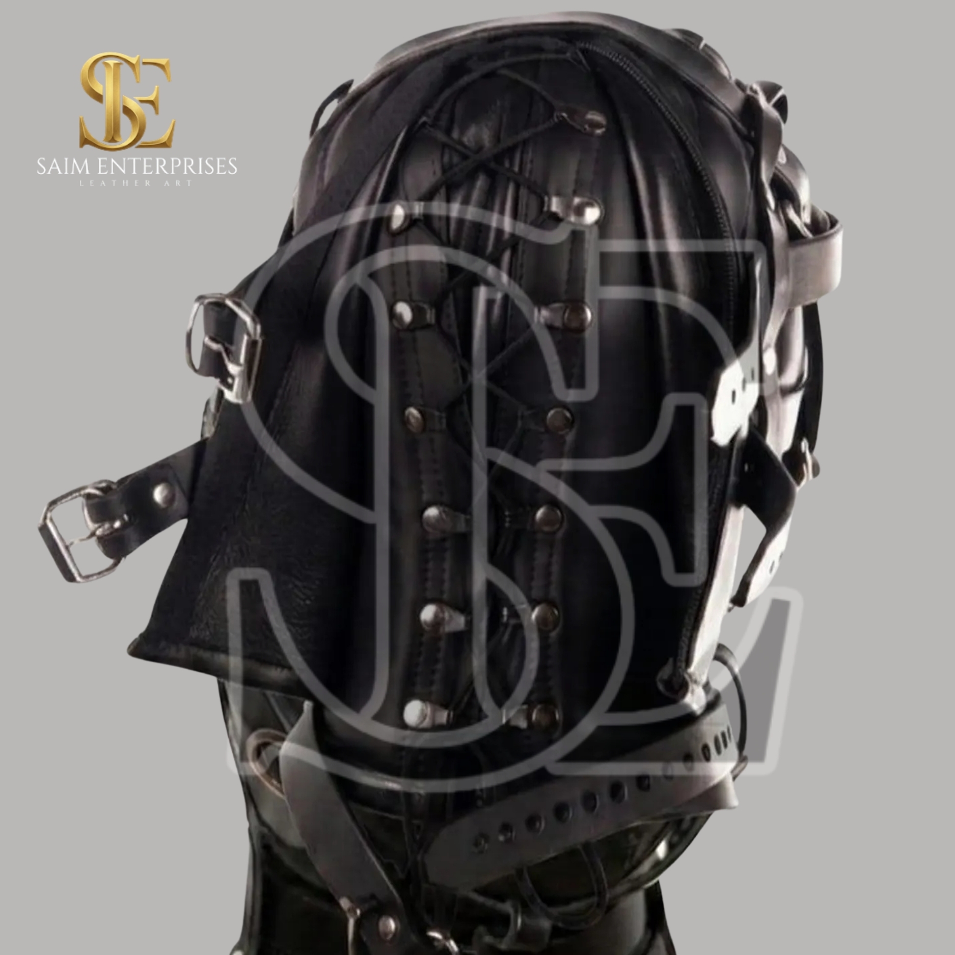 Handmade Black Leather BDSM Bondage Hood Mask - Image 5