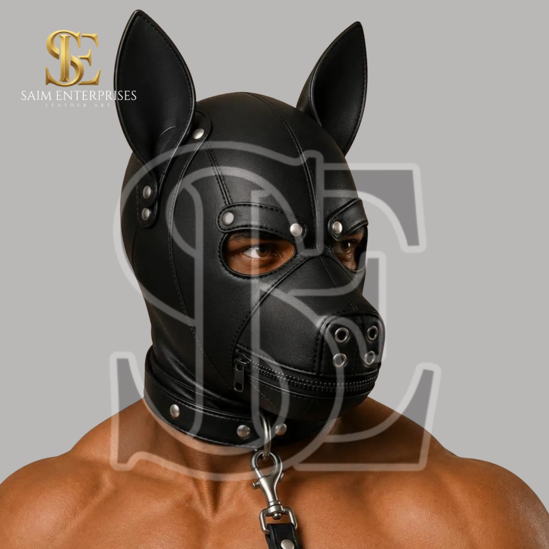 Black Leather BDSM Puppy Bondage Hood & Petplay Mask