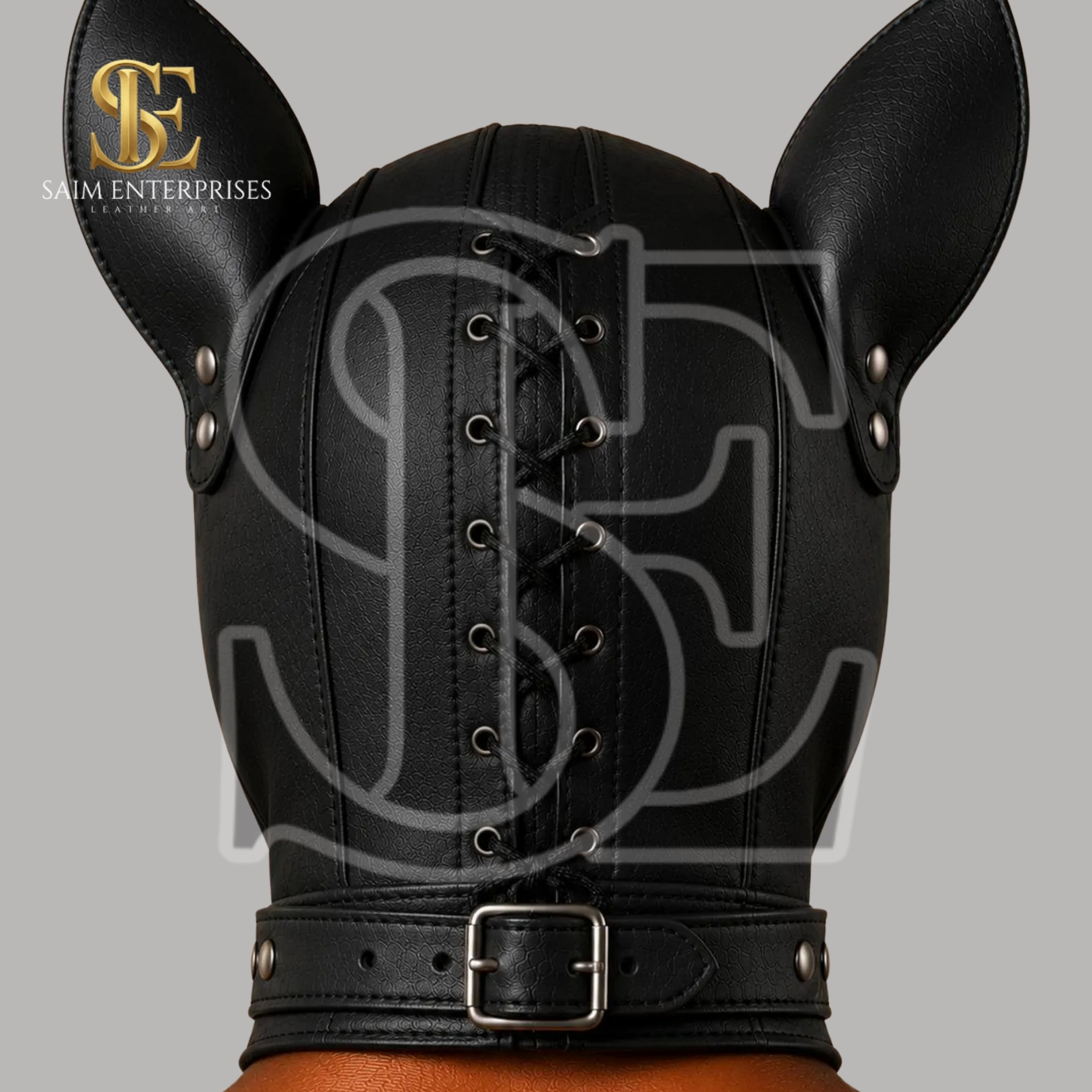 Black Leather BDSM Puppy Bondage Hood & Petplay Mask - Image 6