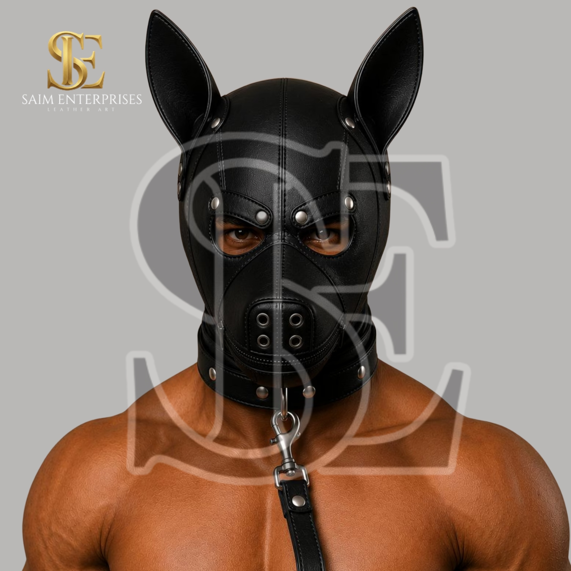Black Leather BDSM Puppy Bondage Hood & Petplay Mask - Image 2
