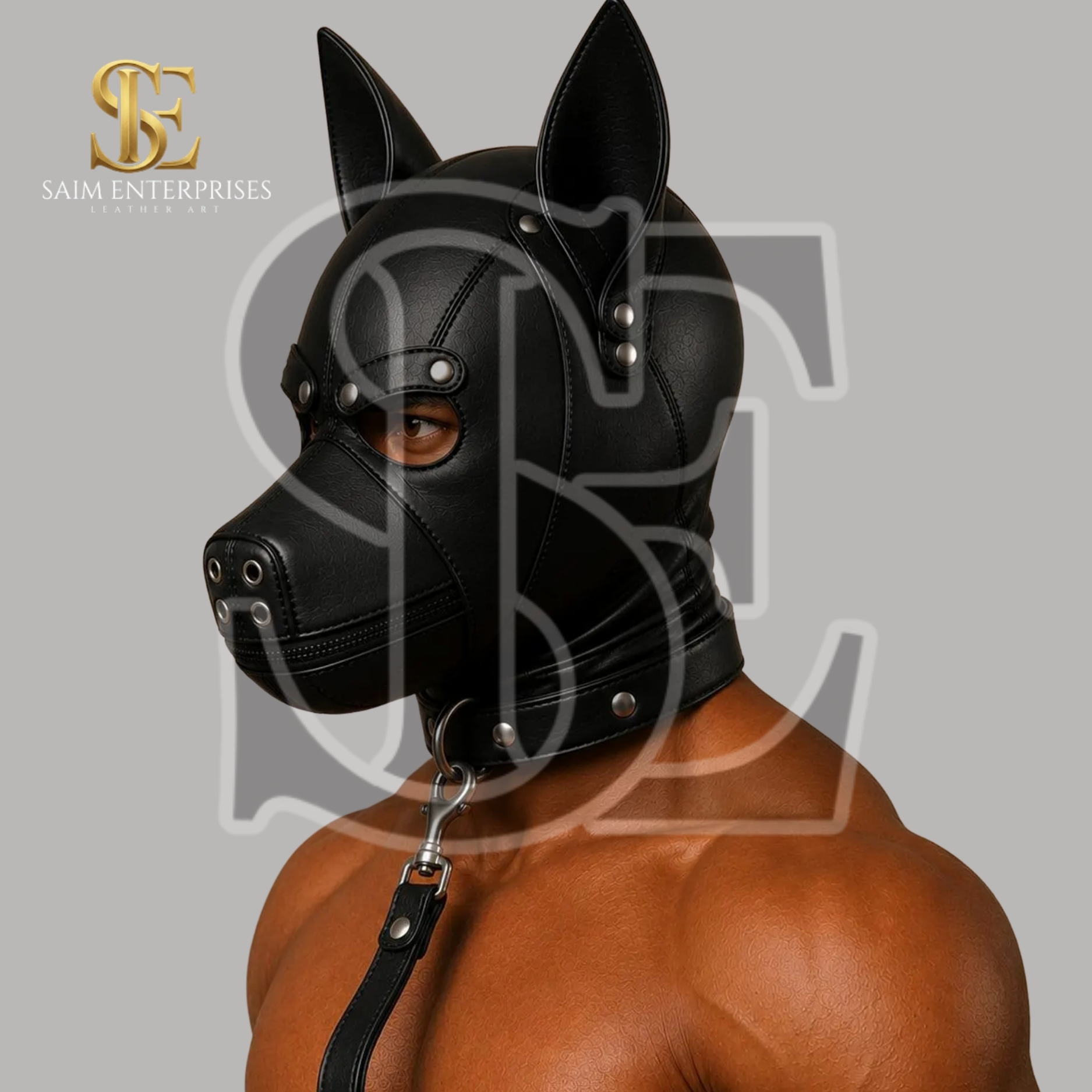 Black Leather BDSM Puppy Bondage Hood & Petplay Mask - Image 5