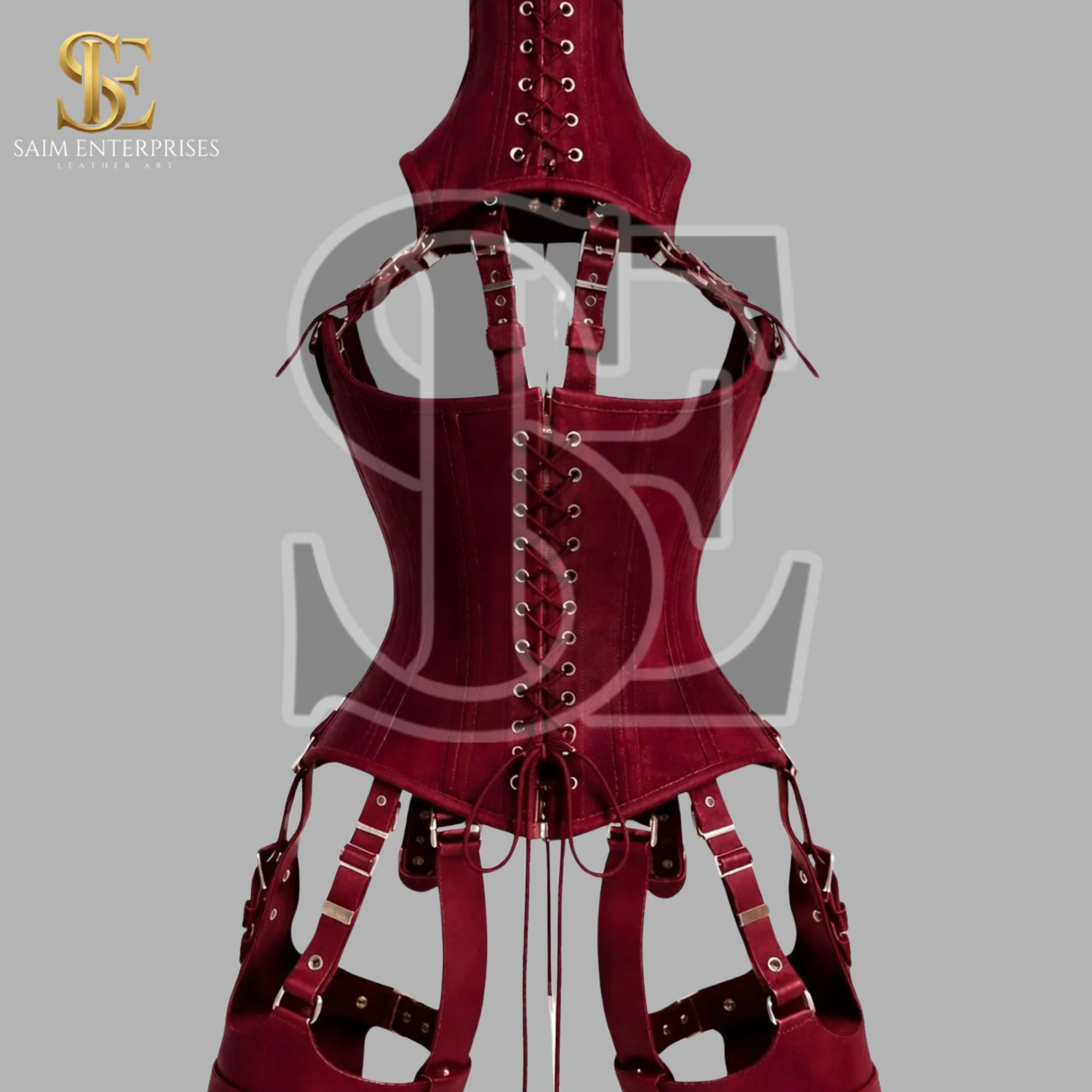 Real Red Suede Leather BDSM Underbust Corset - Image 4