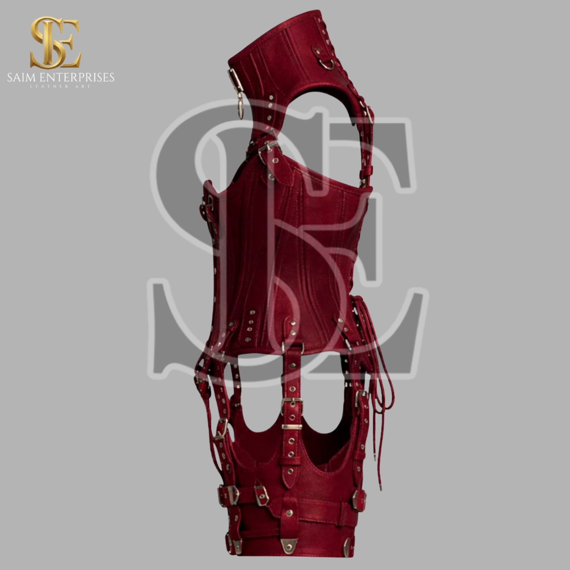 Real Red Suede Leather BDSM Underbust Corset - Image 3
