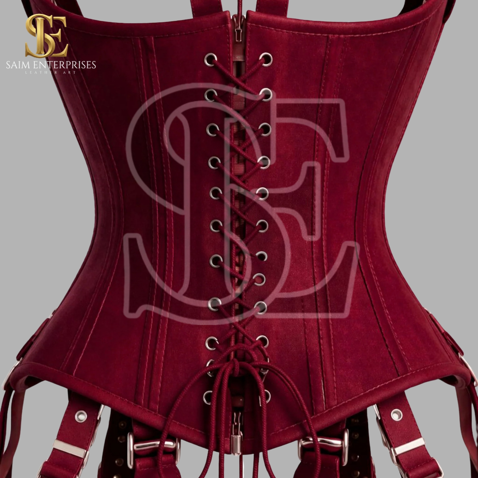 Real Red Suede Leather BDSM Underbust Corset - Image 6