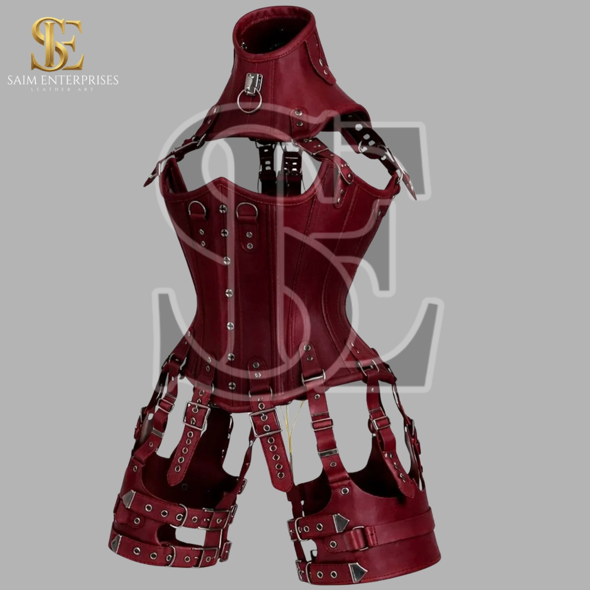 Real Red Suede Leather BDSM Underbust Corset - Image 2