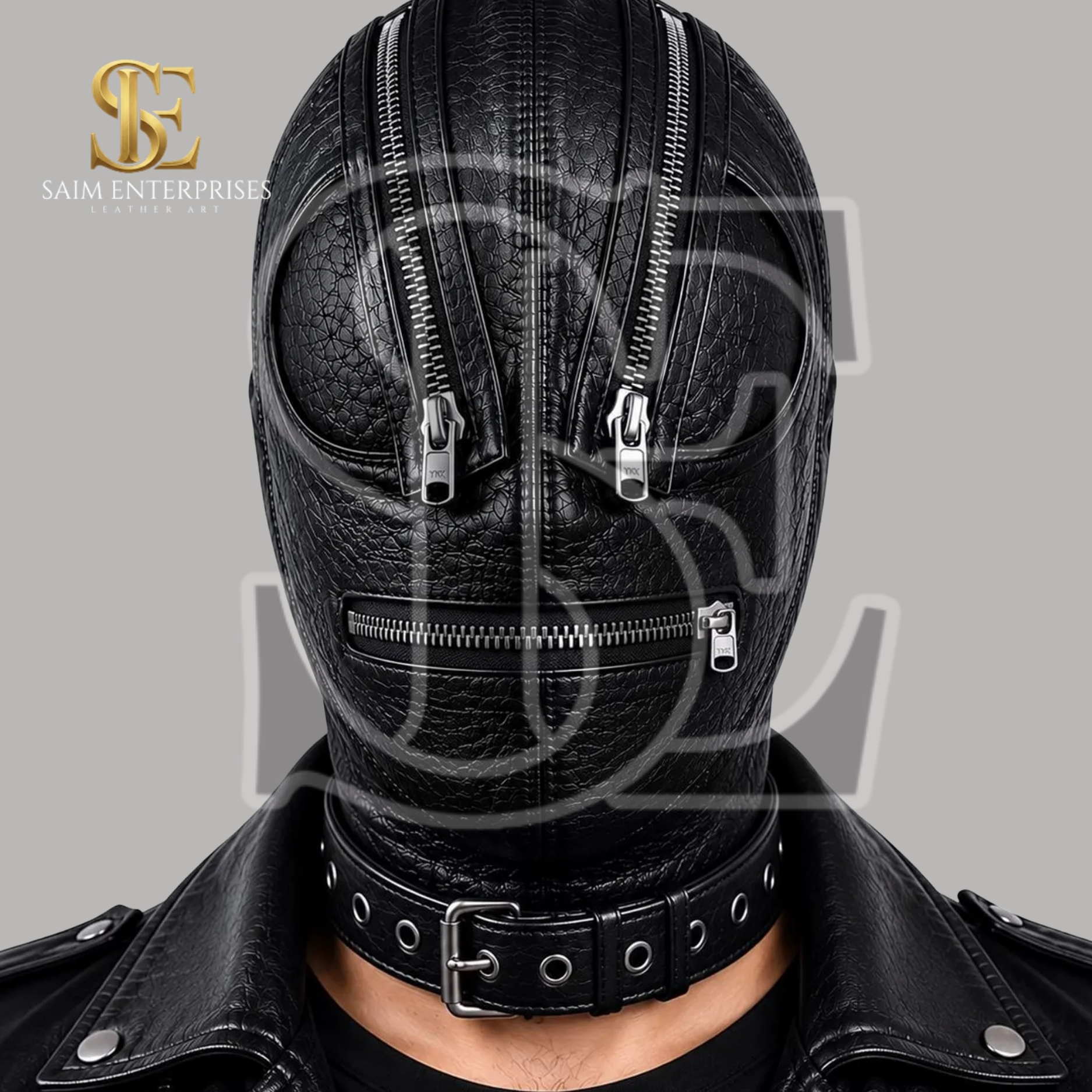 Black Leather BDSM Bondage Full Face Hood Mask