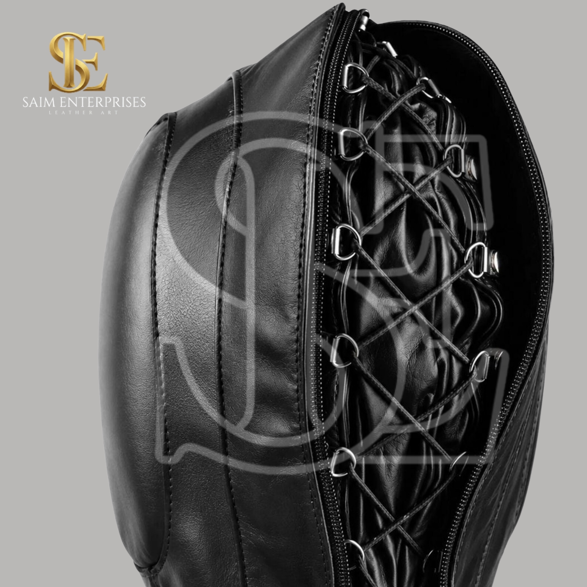 Padded Leather BDSM Bondage Hood Mask - Image 3