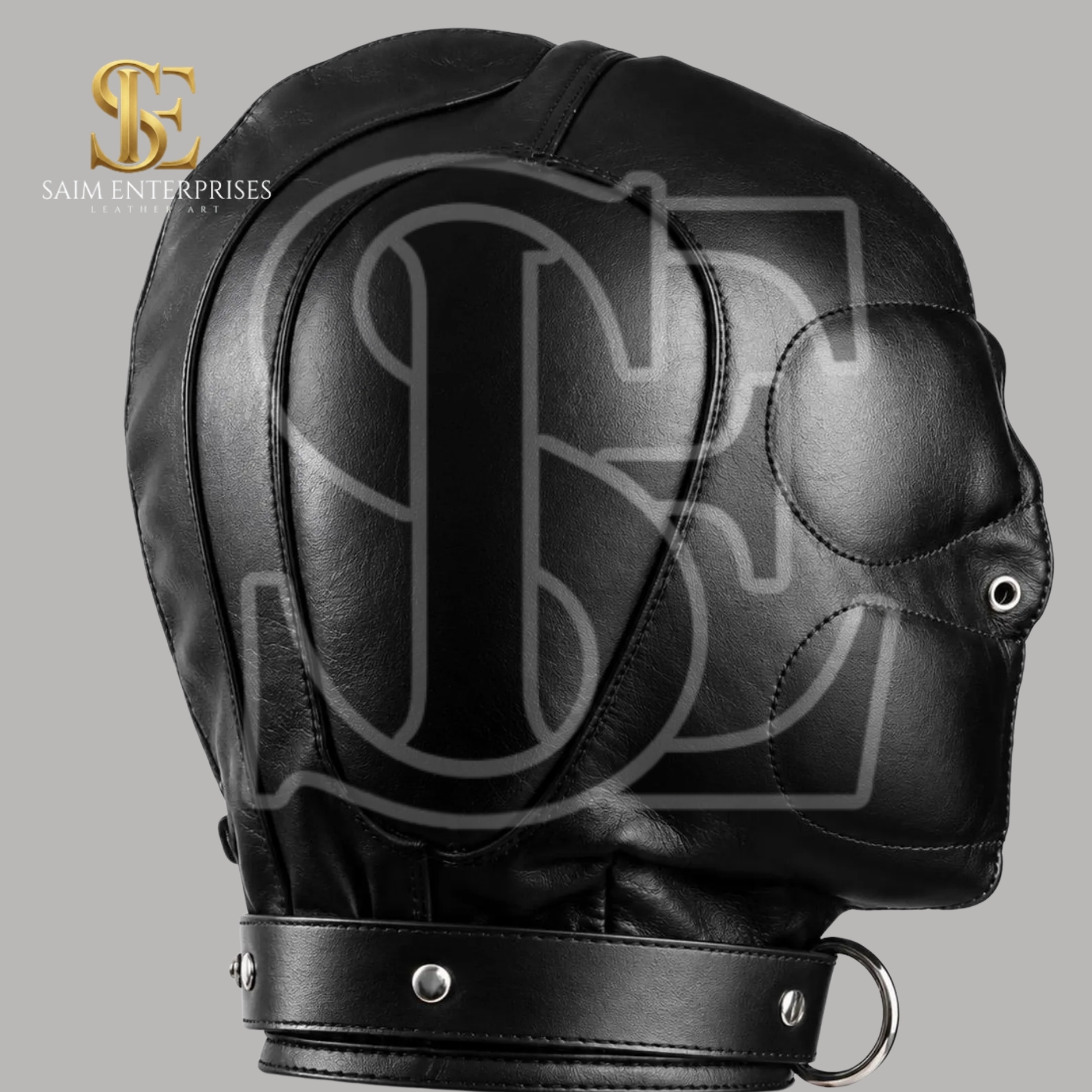 Padded Leather BDSM Bondage Hood Mask - Image 4