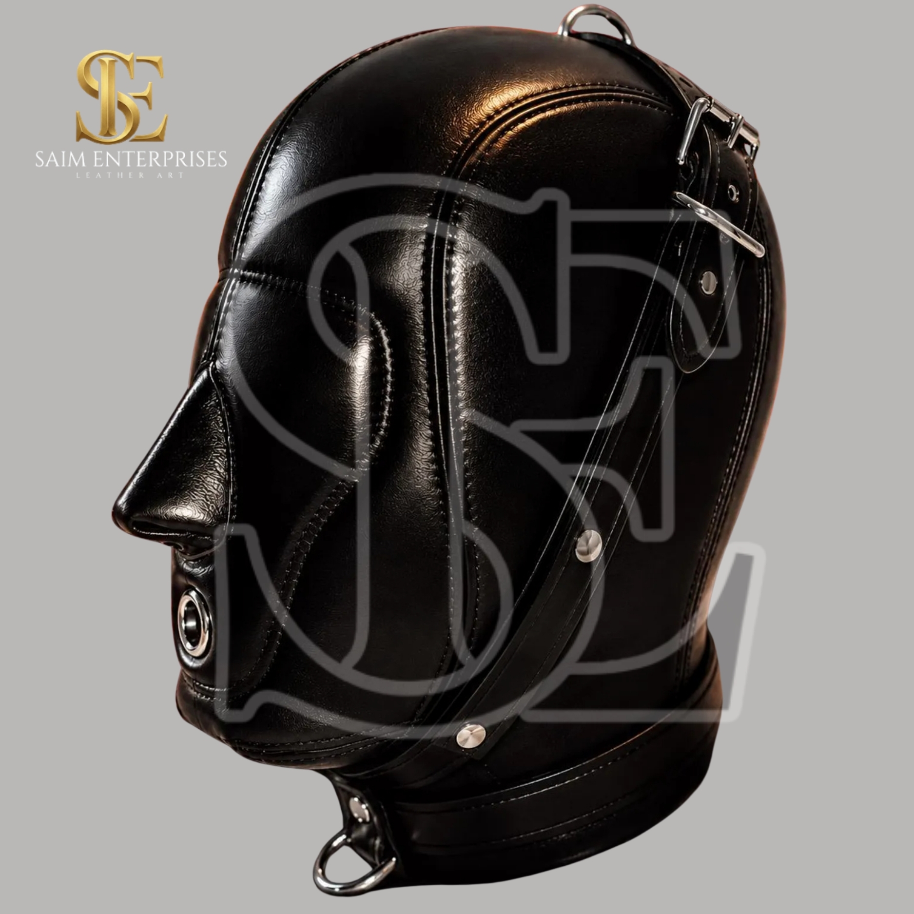 Leather Full Head BDSM Bondage Cosplay Hood Mask - Image 2