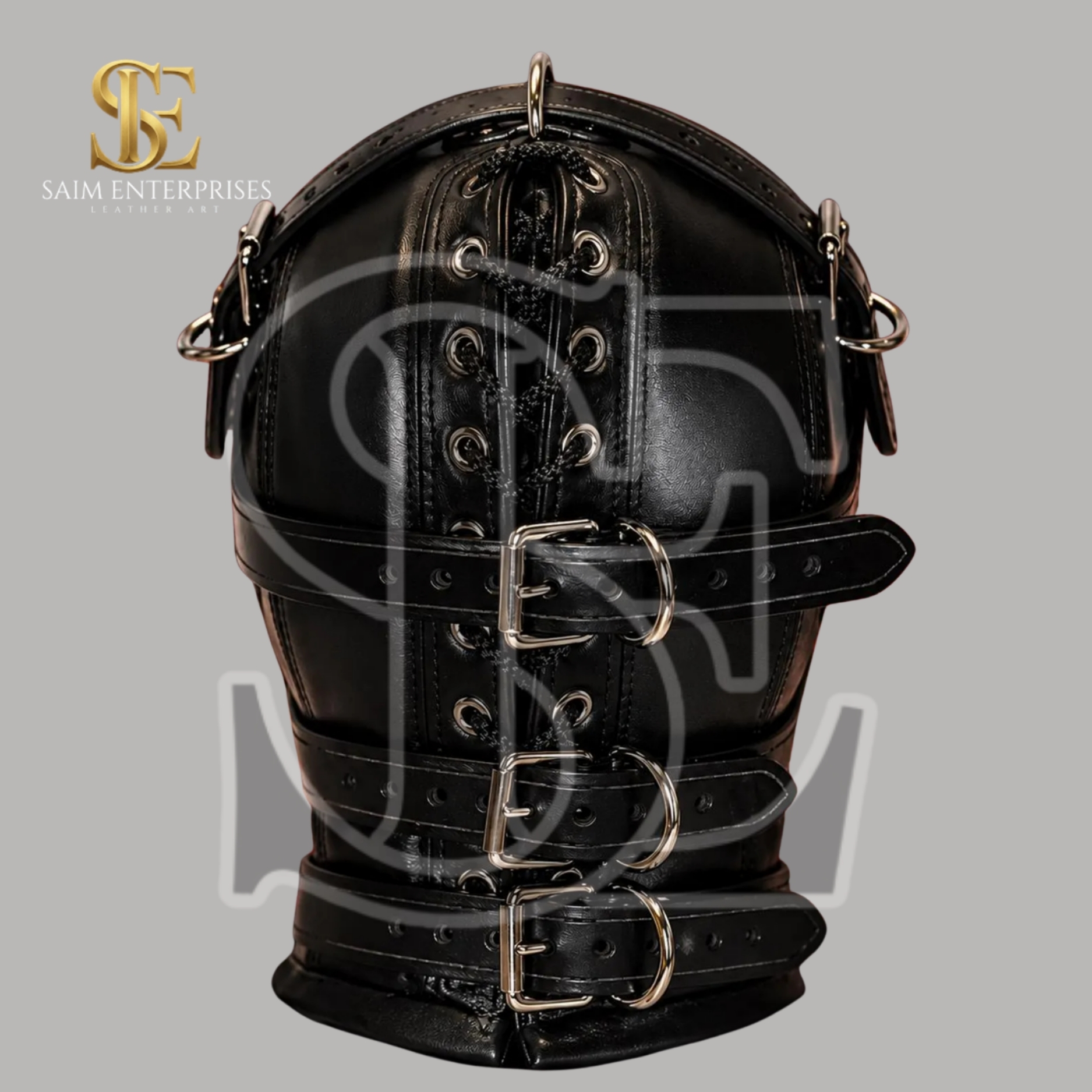 Leather Full Head BDSM Bondage Cosplay Hood Mask - Image 3