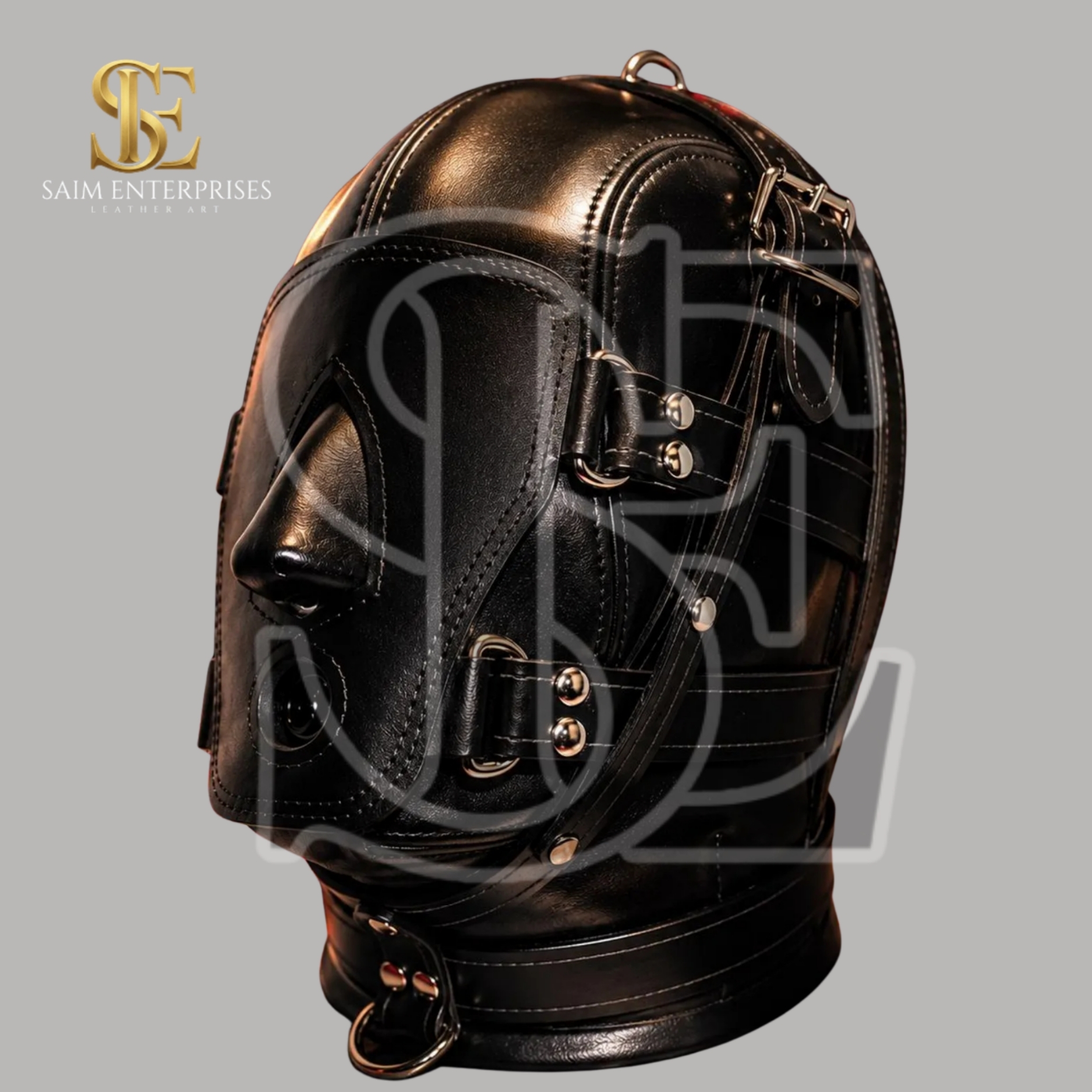 Leather Full Head BDSM Bondage Cosplay Hood Mask - Image 4