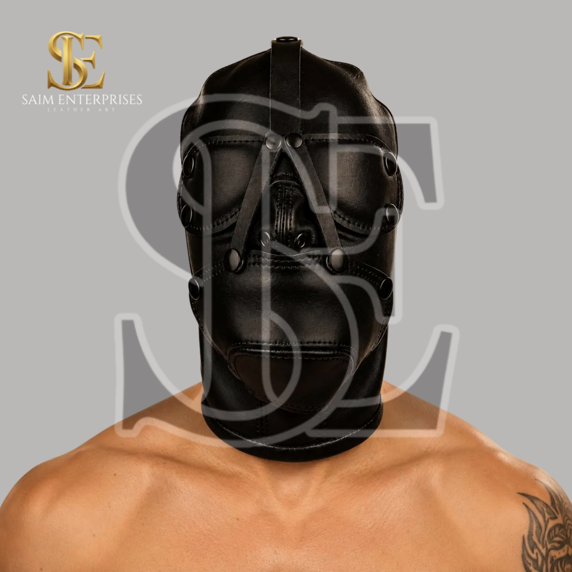 Genuine Leather BDSM Detachable Bondage Hood Mask