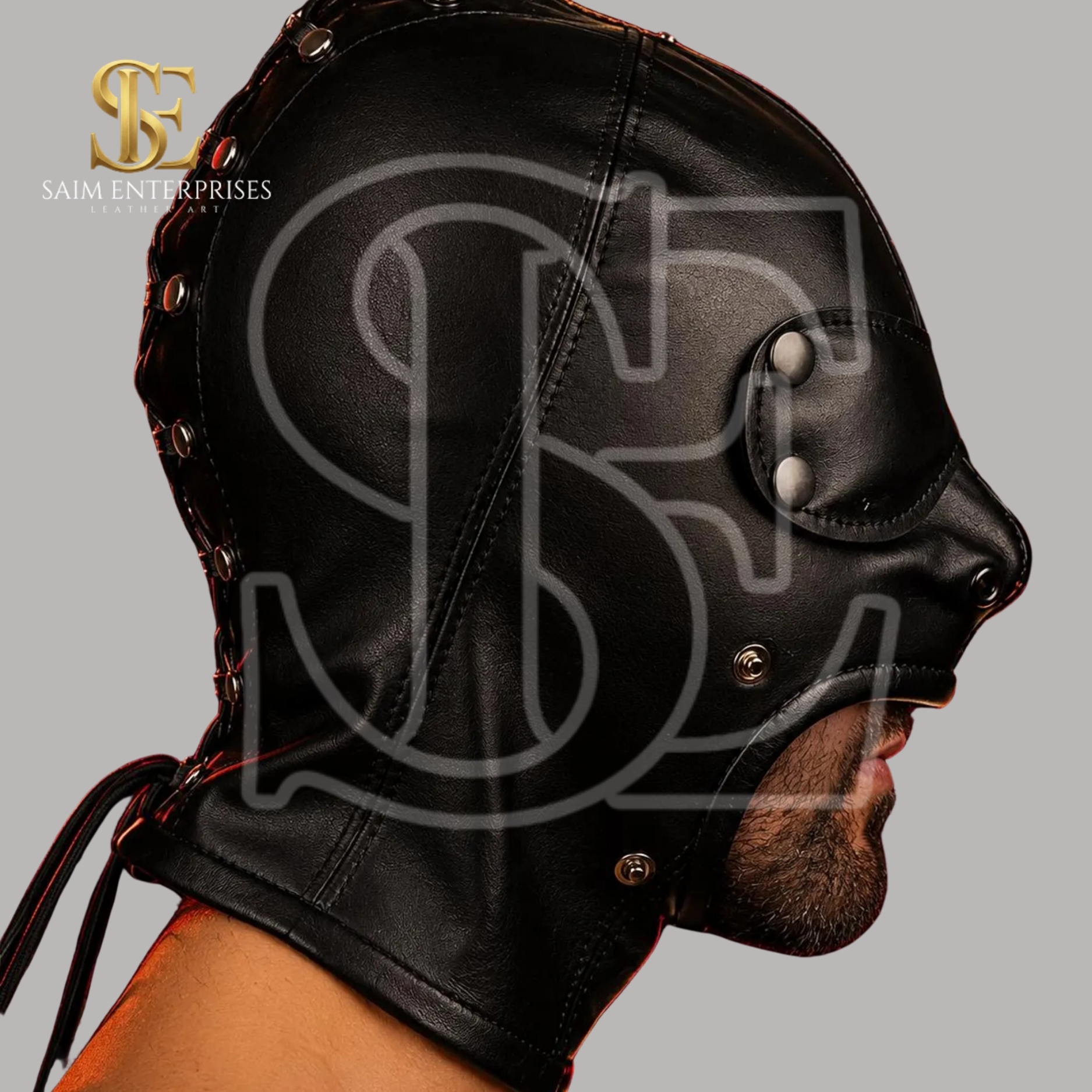 Genuine Leather BDSM Detachable Bondage Hood Mask - Image 4