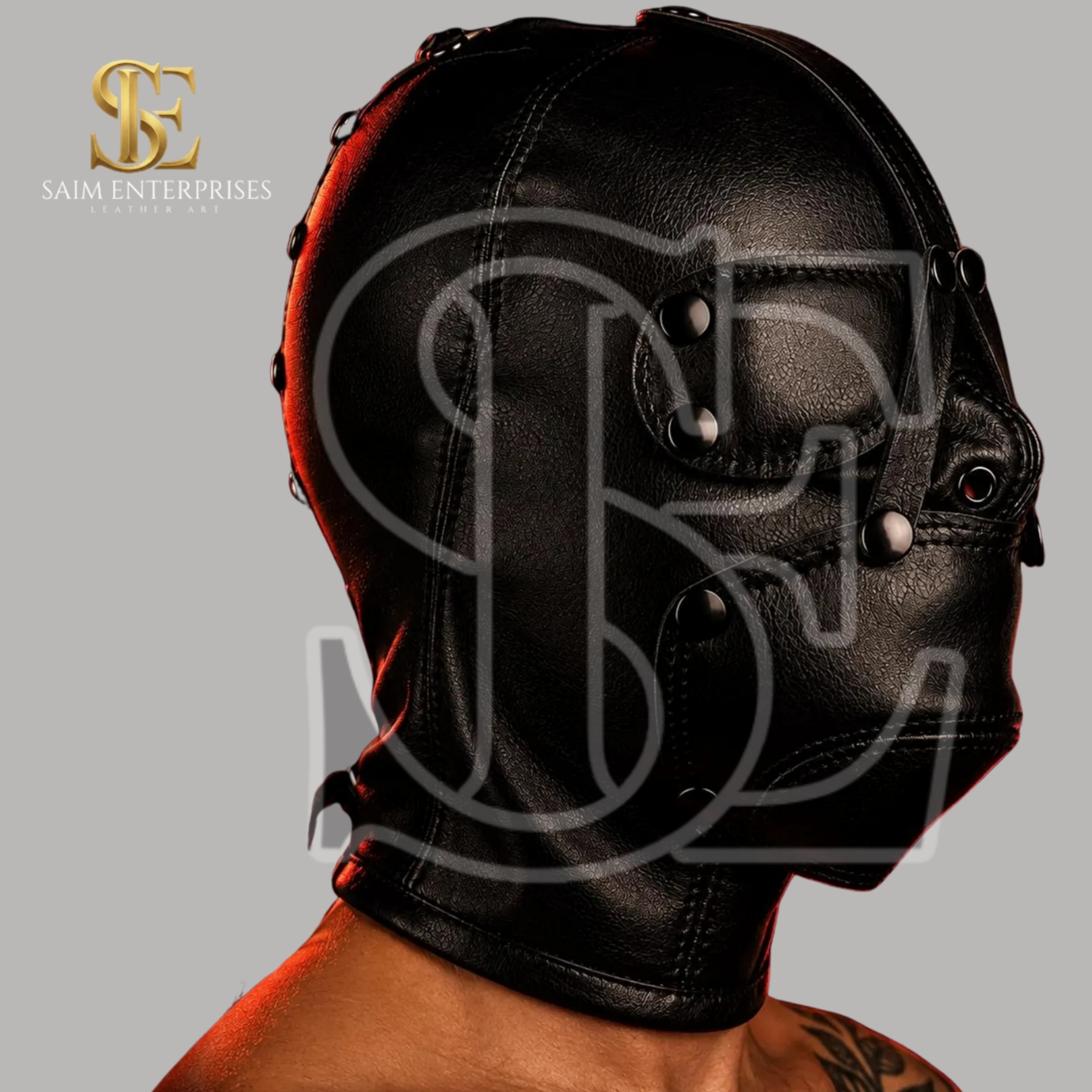 Genuine Leather BDSM Detachable Bondage Hood Mask - Image 5