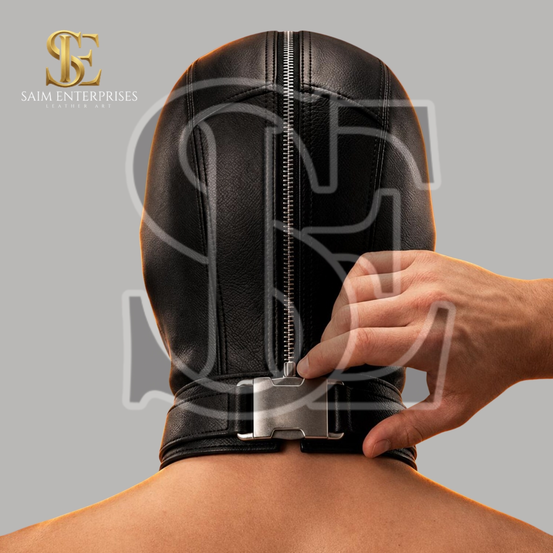 Genuine Leather BDSM Bondage Hood Mask with Collar - Image 5