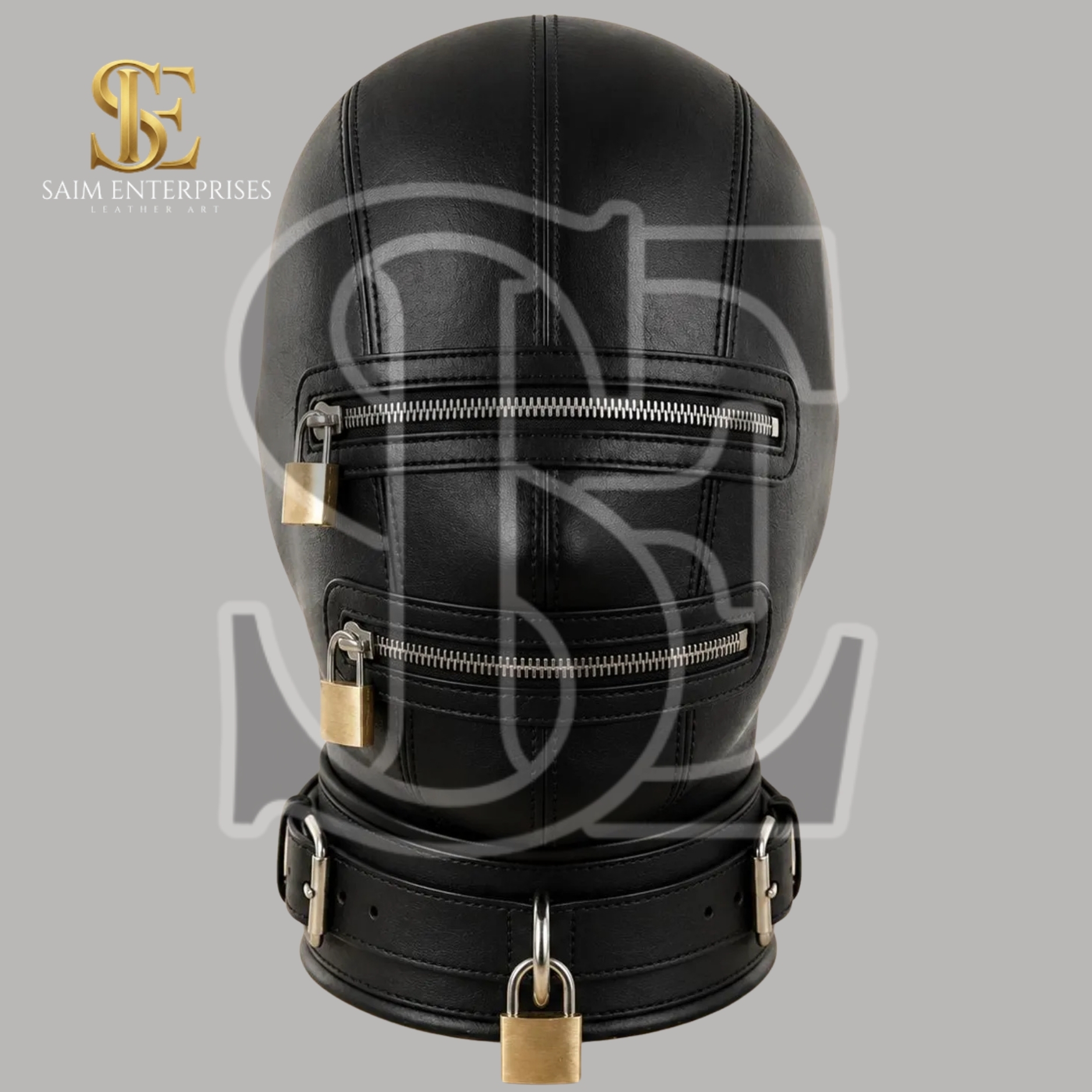 Genuine Leather BDSM Bondage Hood Mask with Collar - Image 2