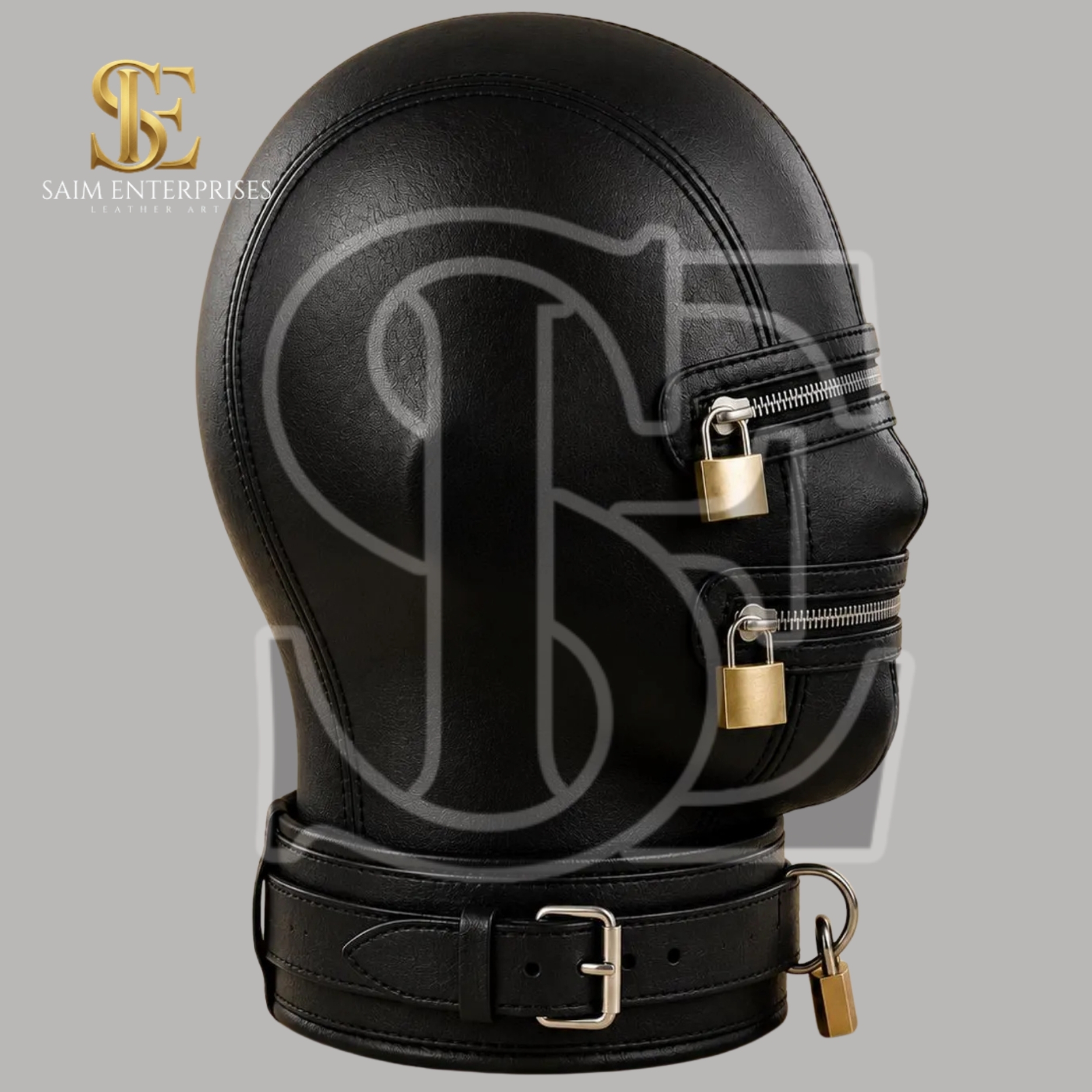 Genuine Leather BDSM Bondage Hood Mask with Collar - Image 4