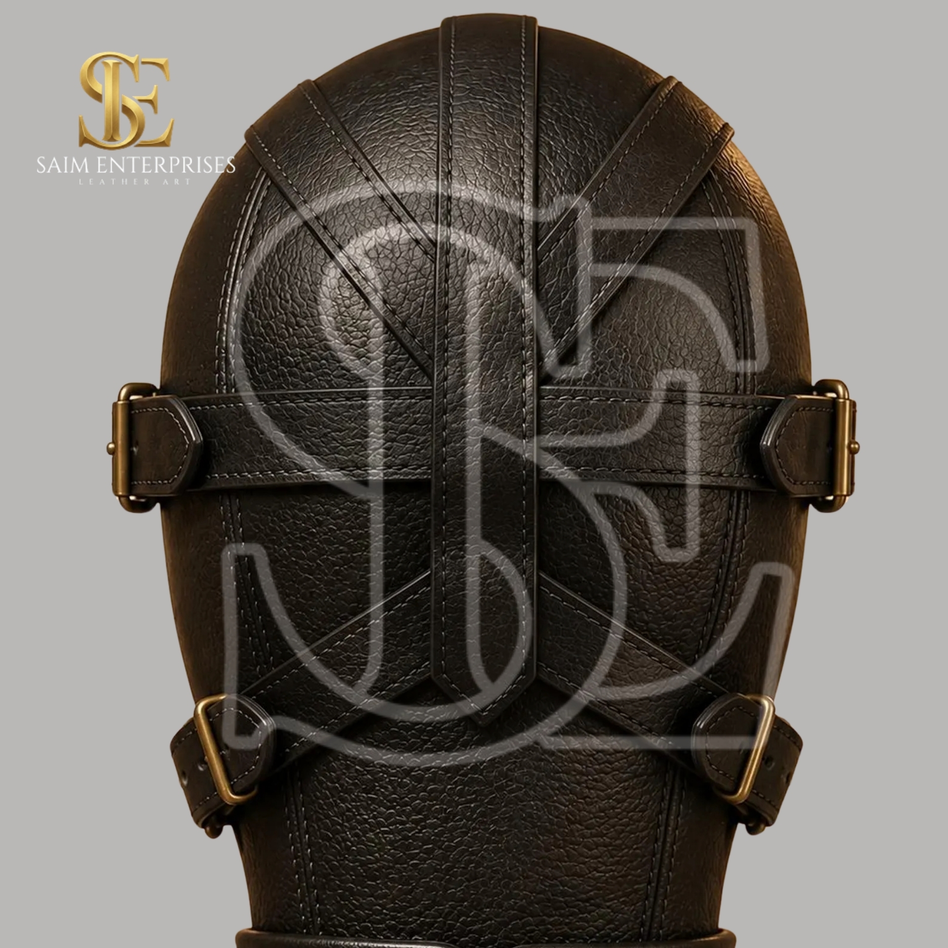 Leather BDSM Gothic Full Face Bondage Hood Mask - Image 4
