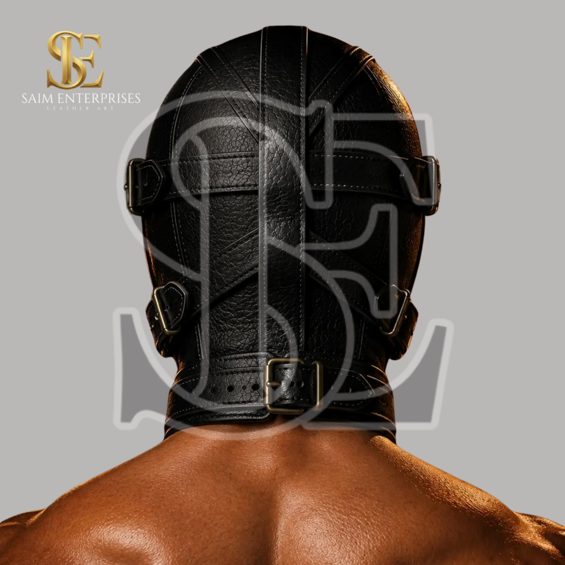 Leather BDSM Gothic Full Face Bondage Hood Mask - Image 3
