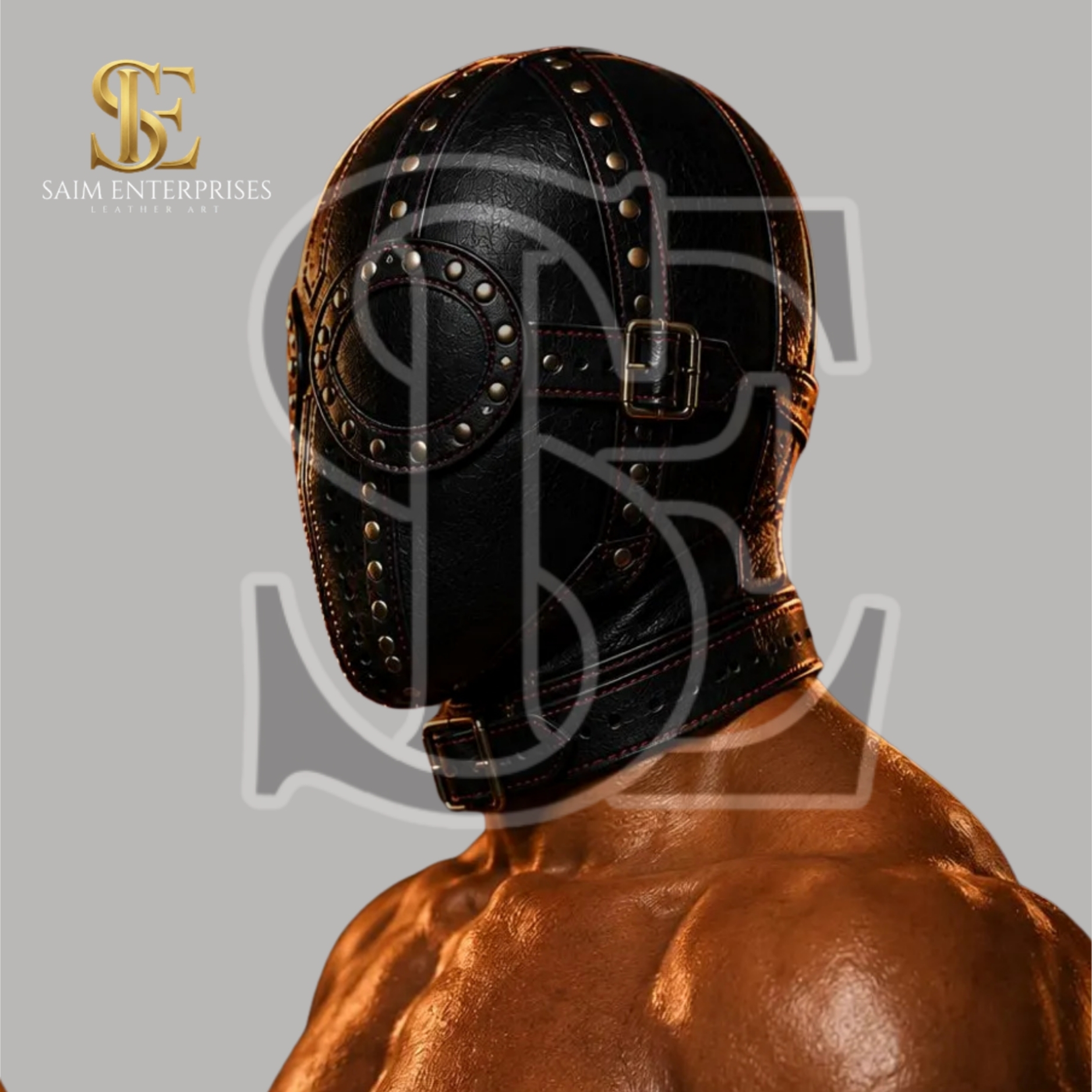 Leather BDSM Gothic Full Face Bondage Hood Mask - Image 2