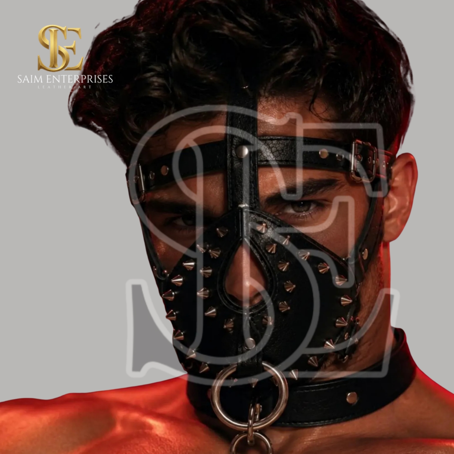 Spiked Leather BDSM Bondage Full Face Mask