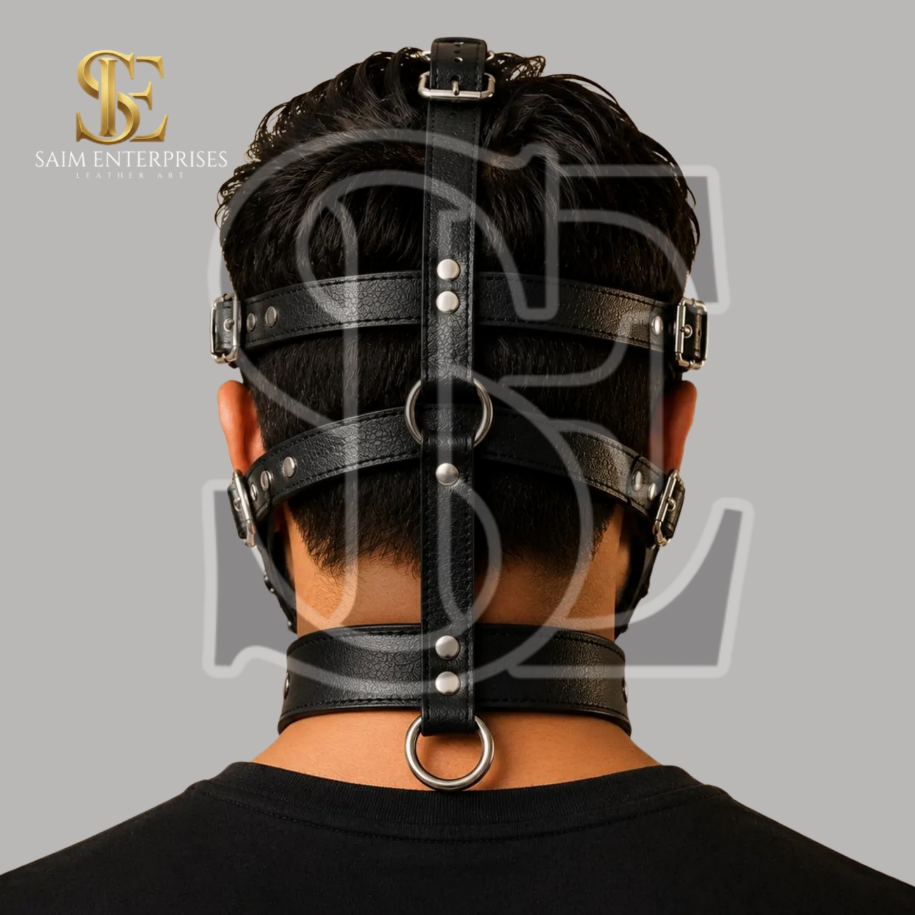 Spiked Leather BDSM Bondage Full Face Mask - Image 3