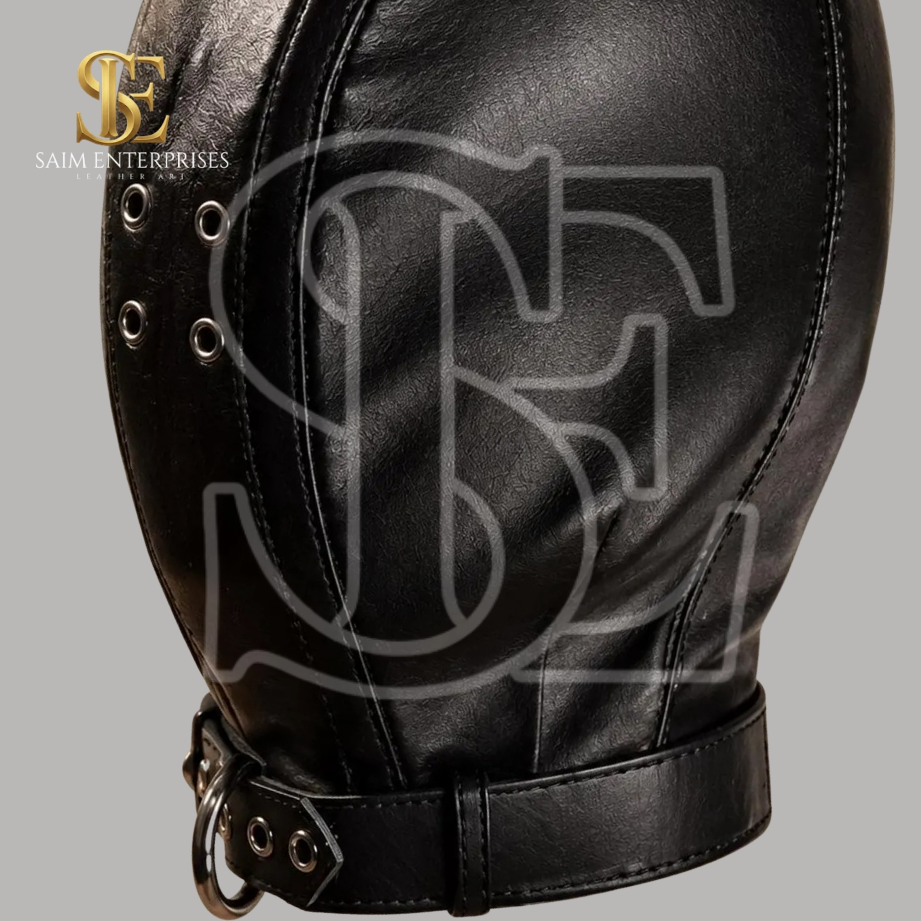 Genuine Leather BDSM Sensory Bondage Hood with Collar - Image 2