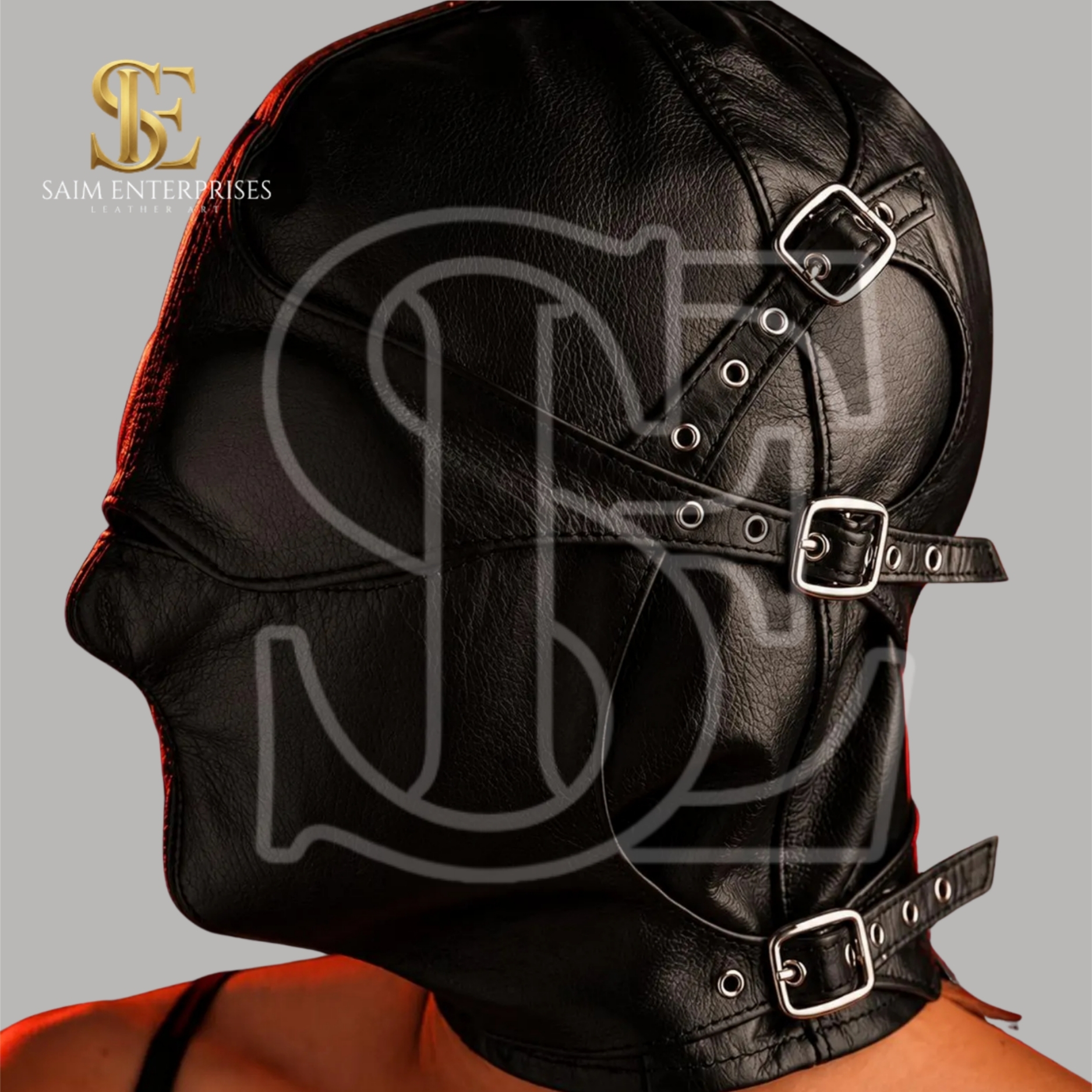 Leather BDSM Bondage Asylum Full Face Hood Mask - Image 2
