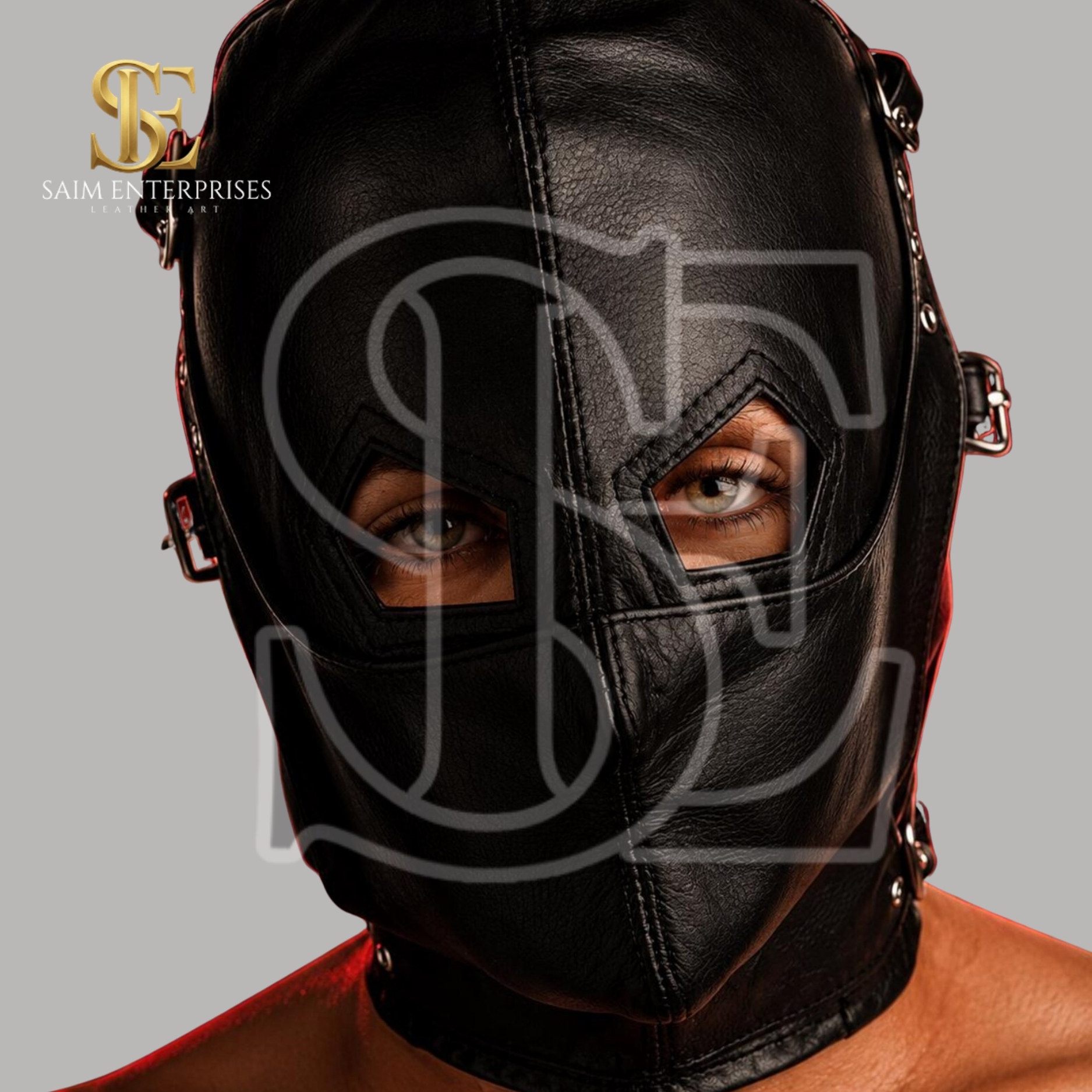 Leather BDSM Bondage Asylum Full Face Hood Mask - Image 4