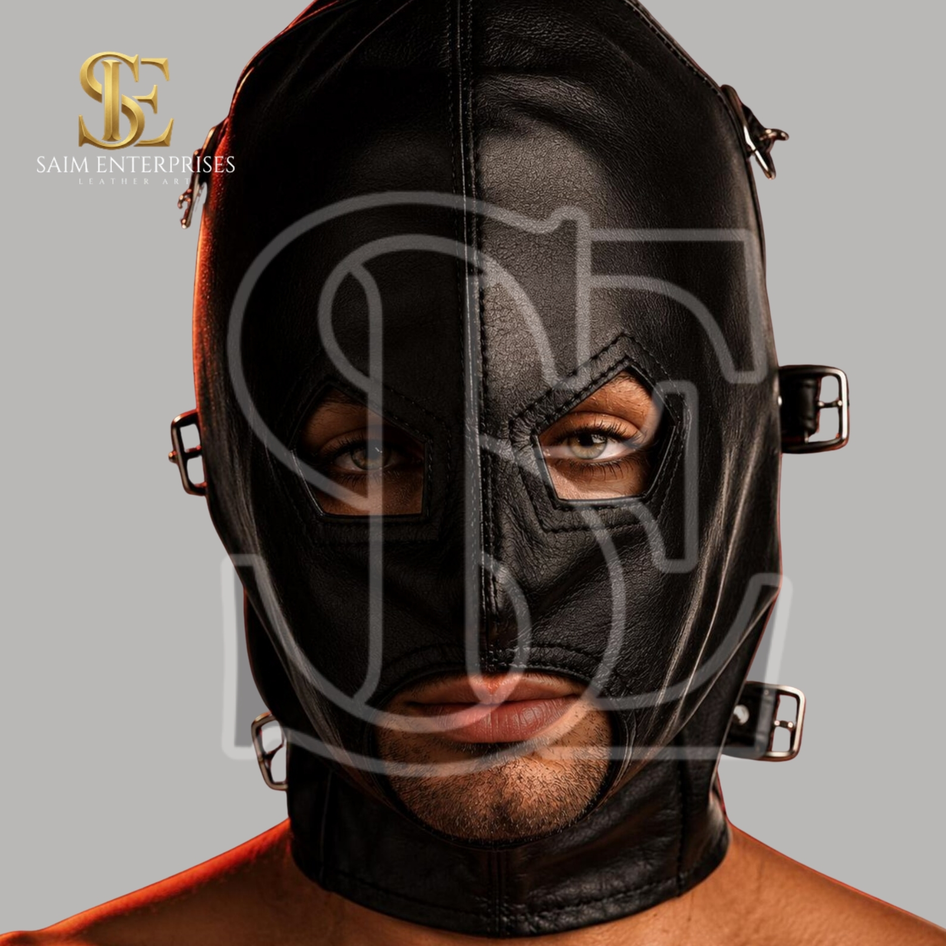 Leather BDSM Bondage Asylum Full Face Hood Mask - Image 3
