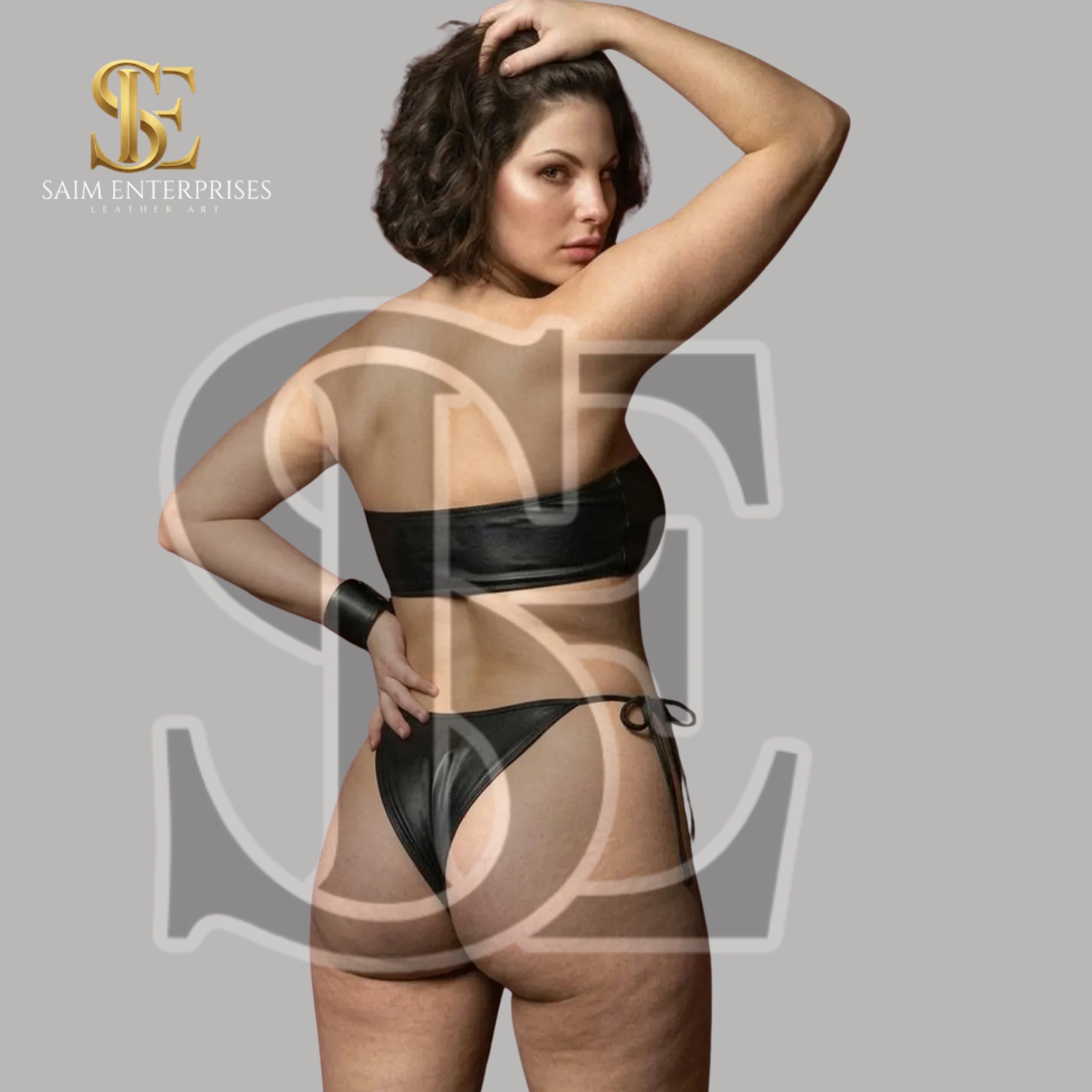 Genuine Leather BDSM O-Ring Bandeau Bra Bikini Set - Image 4