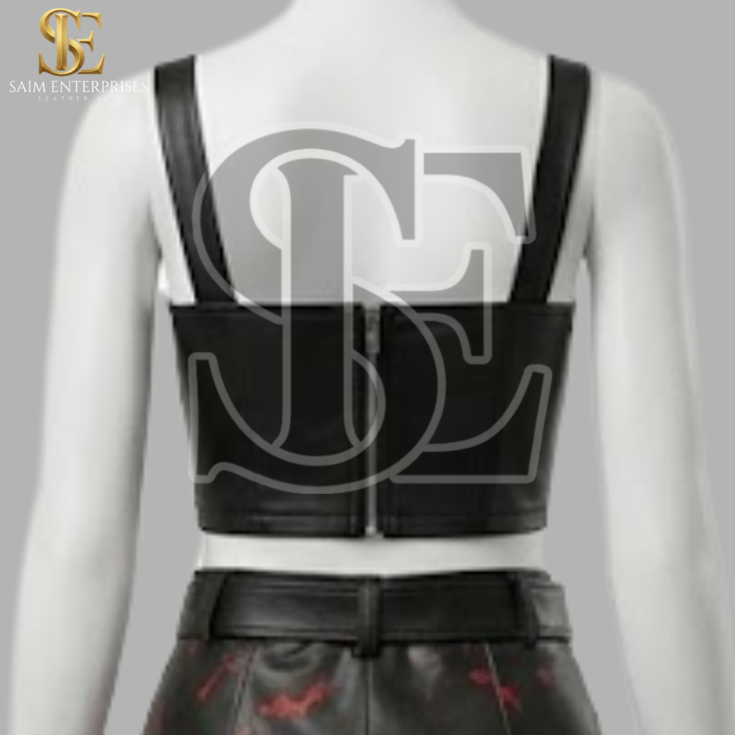 Custom Bat Print Gothic Leather Top & Shorts Set - Image 7