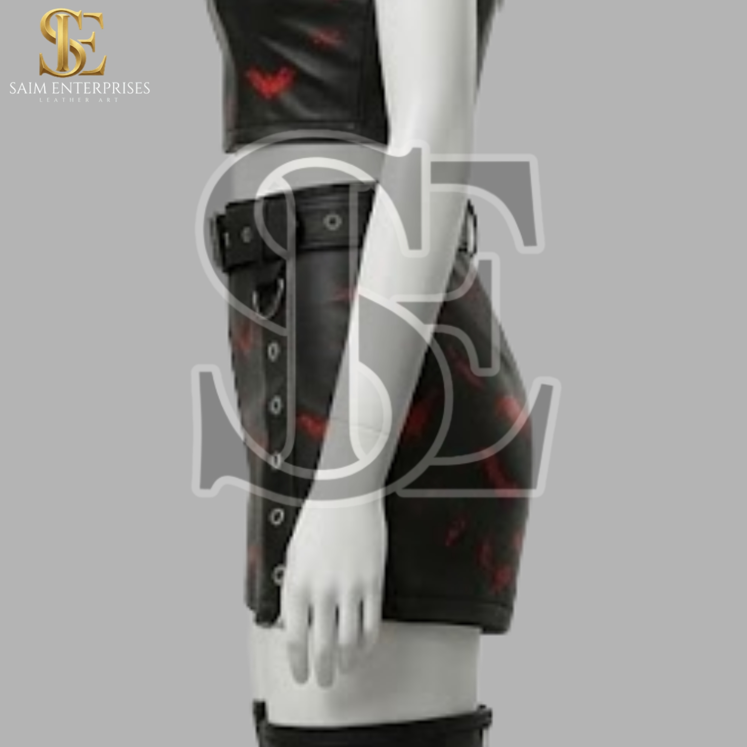 Custom Bat Print Gothic Leather Top & Shorts Set - Image 8