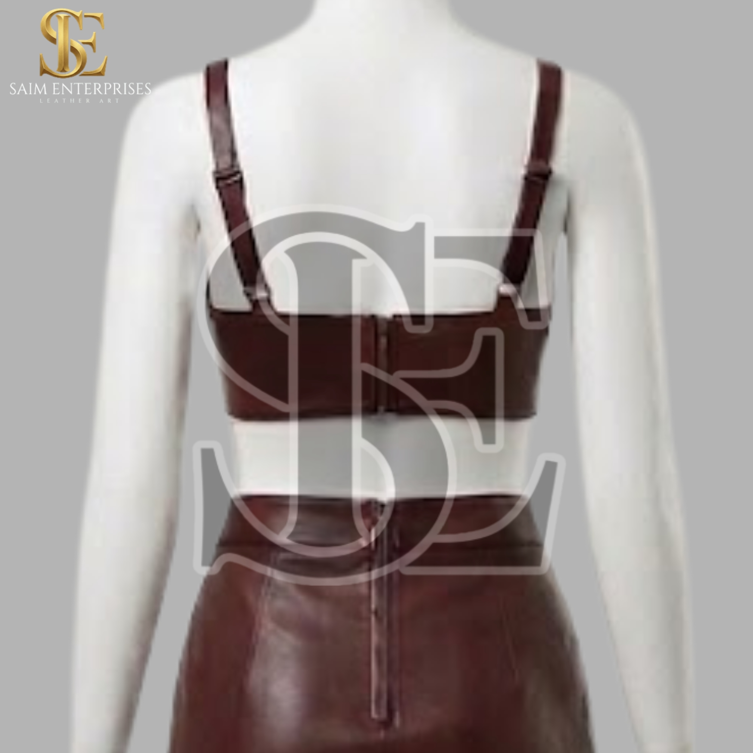 Women's Burgundy Leather Bra & Mini Skirt Set - Image 5