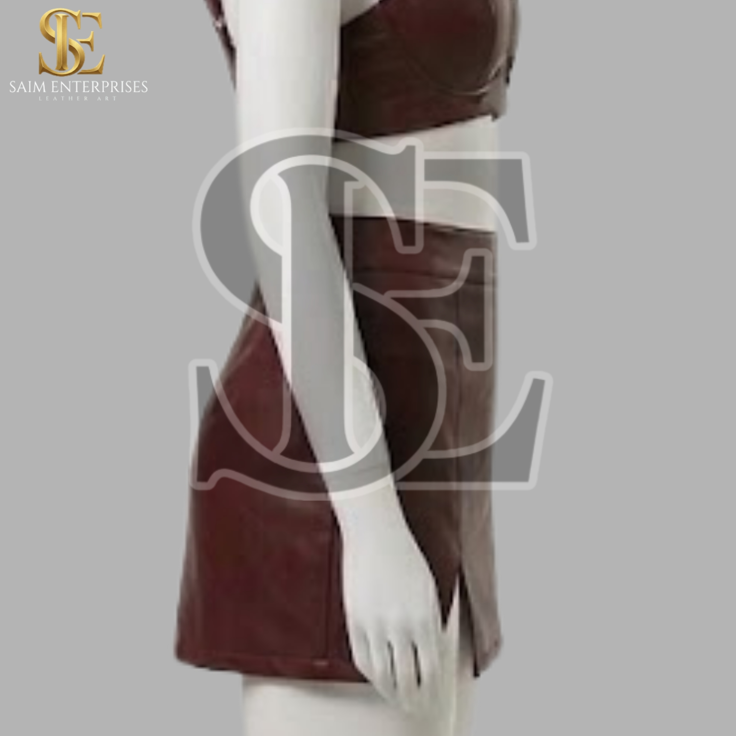 Women's Burgundy Leather Bra & Mini Skirt Set - Image 7