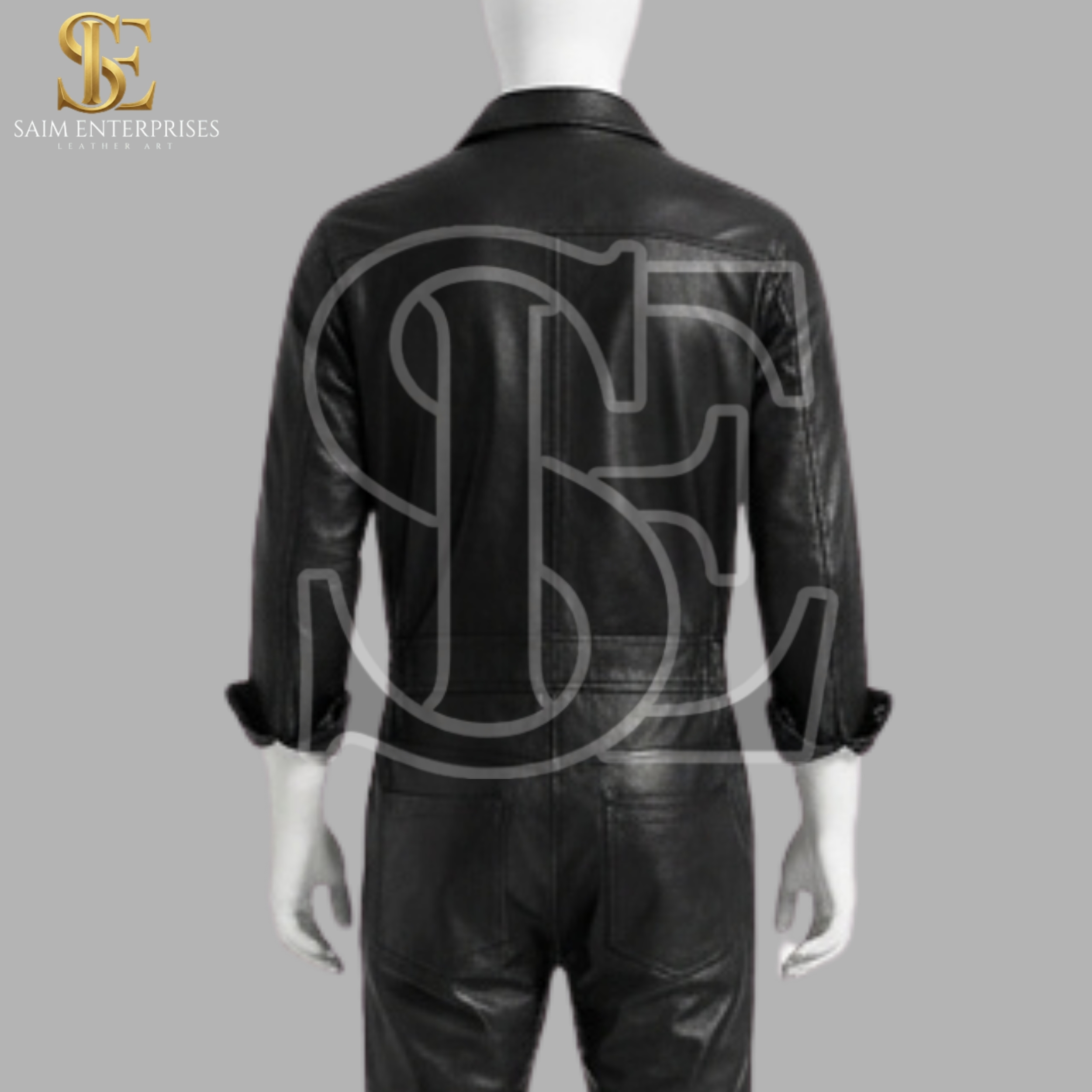 Handmade Men's Black Leather Biker Jumpsuit - Image 7