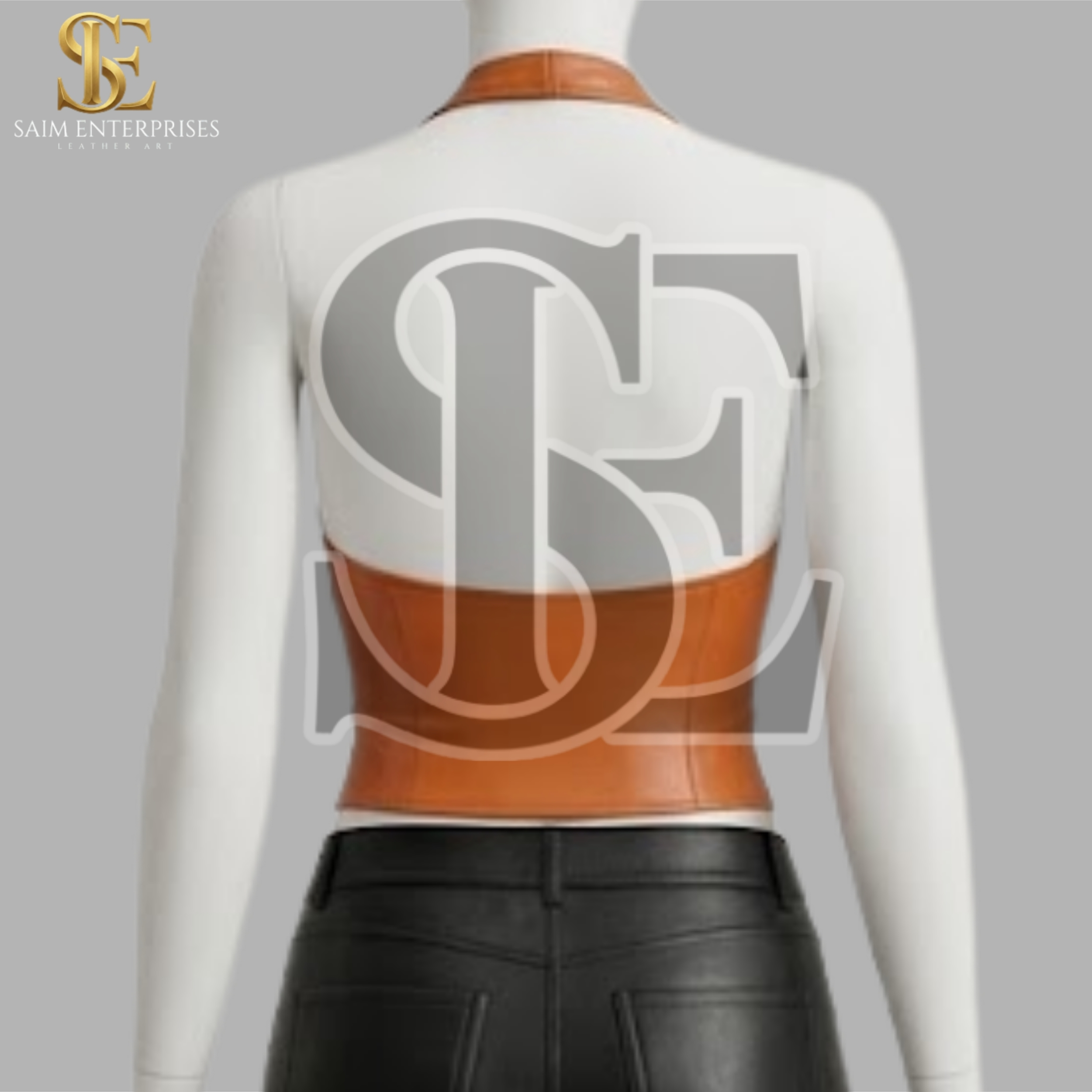 Orange Leather Lace Up Halter Corset Top - Image 4