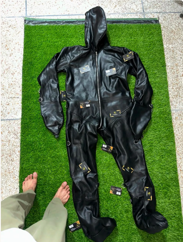 Handmade Black Padded Sheepskin Leather Catsuit