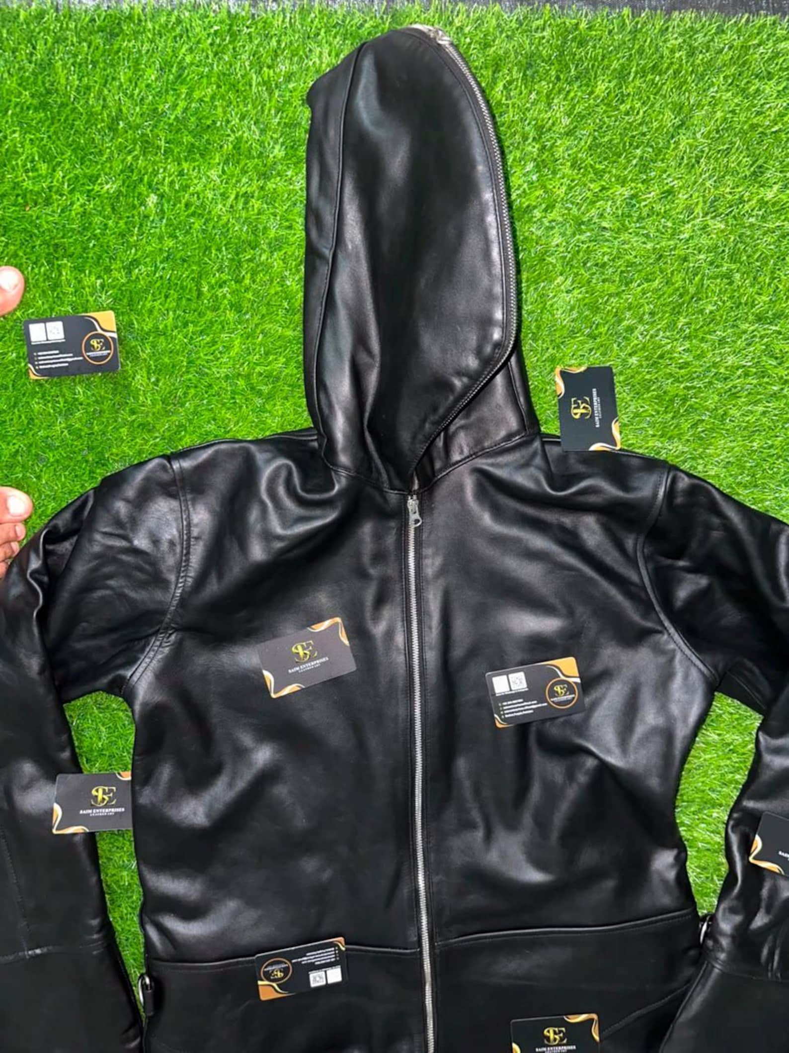 Handmade Black Padded Sheepskin Leather Catsuit - Image 6