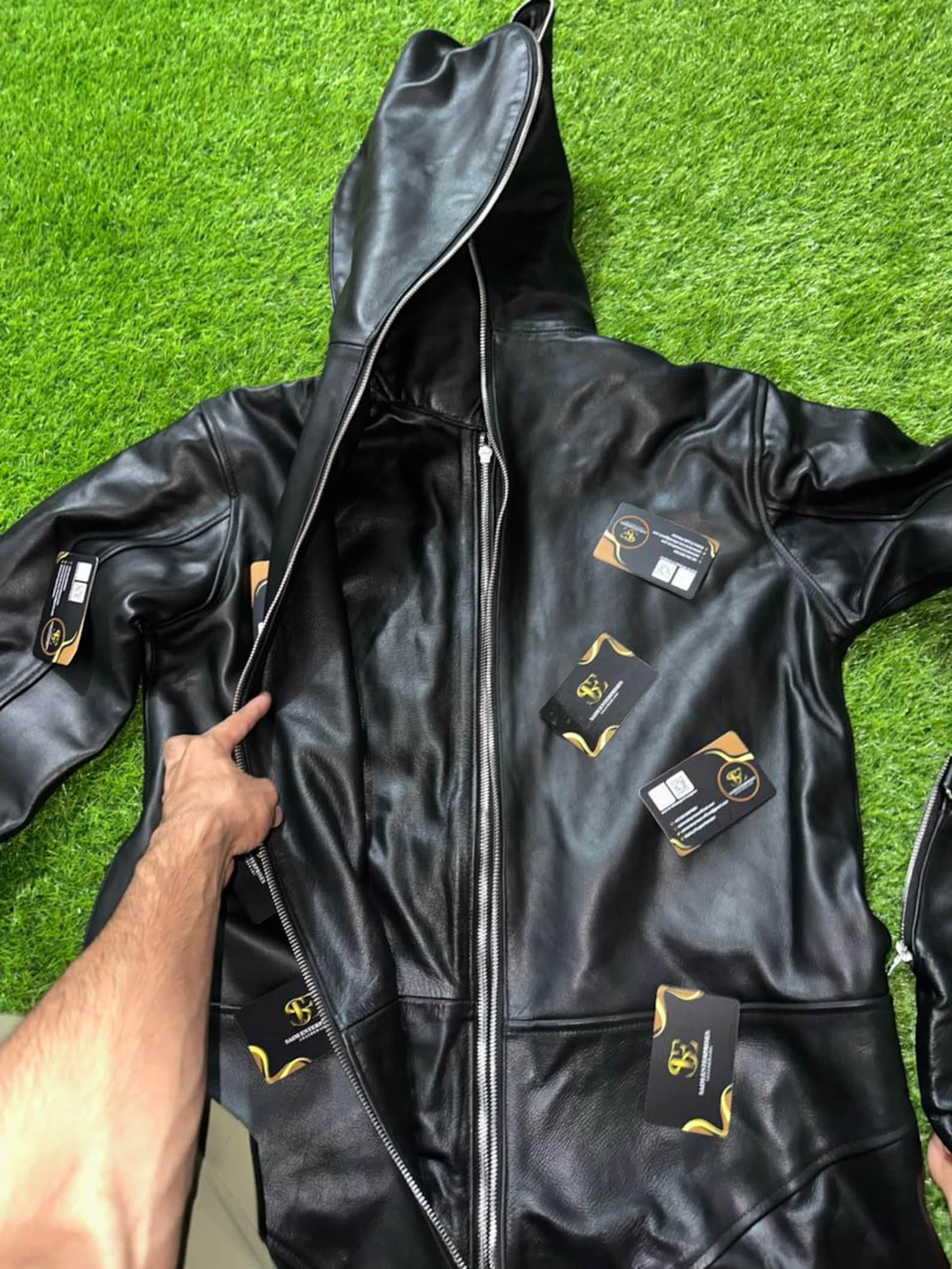 Handmade Black Padded Sheepskin Leather Catsuit - Image 12