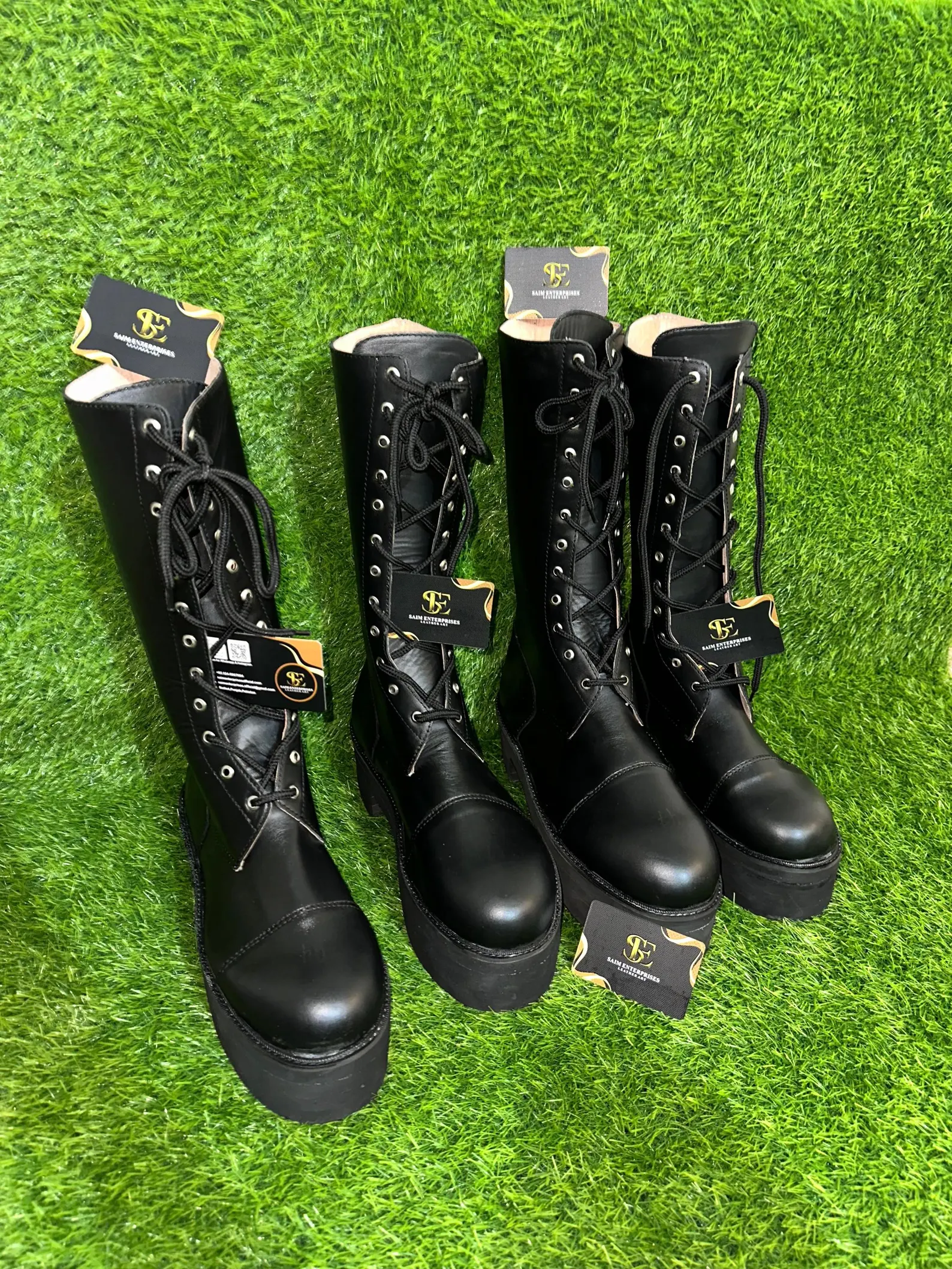 Custom Black Leather Knee-High Lace-Up Military Boots - Image 5